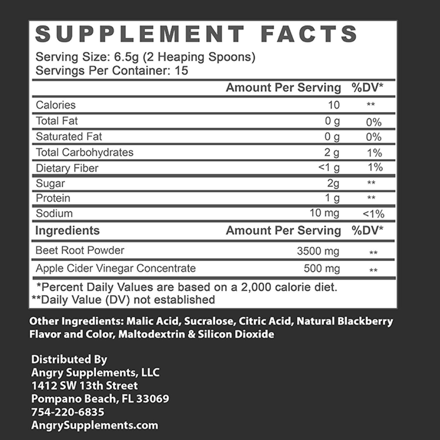 Angry Supplements Apple Cider Vinegar Plus Beet Root Supplement Facts