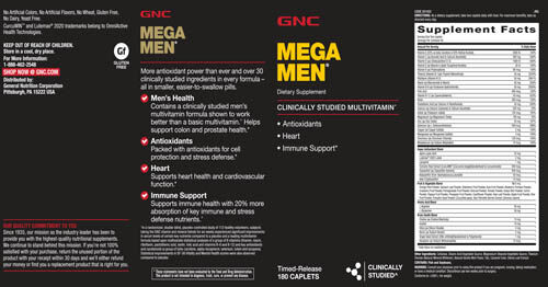 gnc mega men multivitamin 180 ct gnc