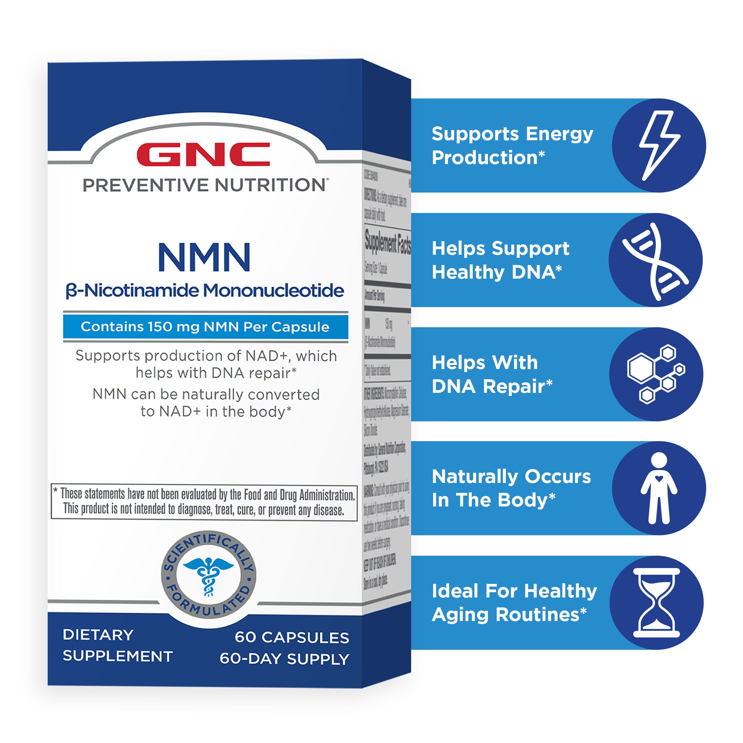 GNC Preventive Nutrition&reg; NMN &ndash; NAD+ Support Capsules - 60 Capsules (60 Servings)  | GNC