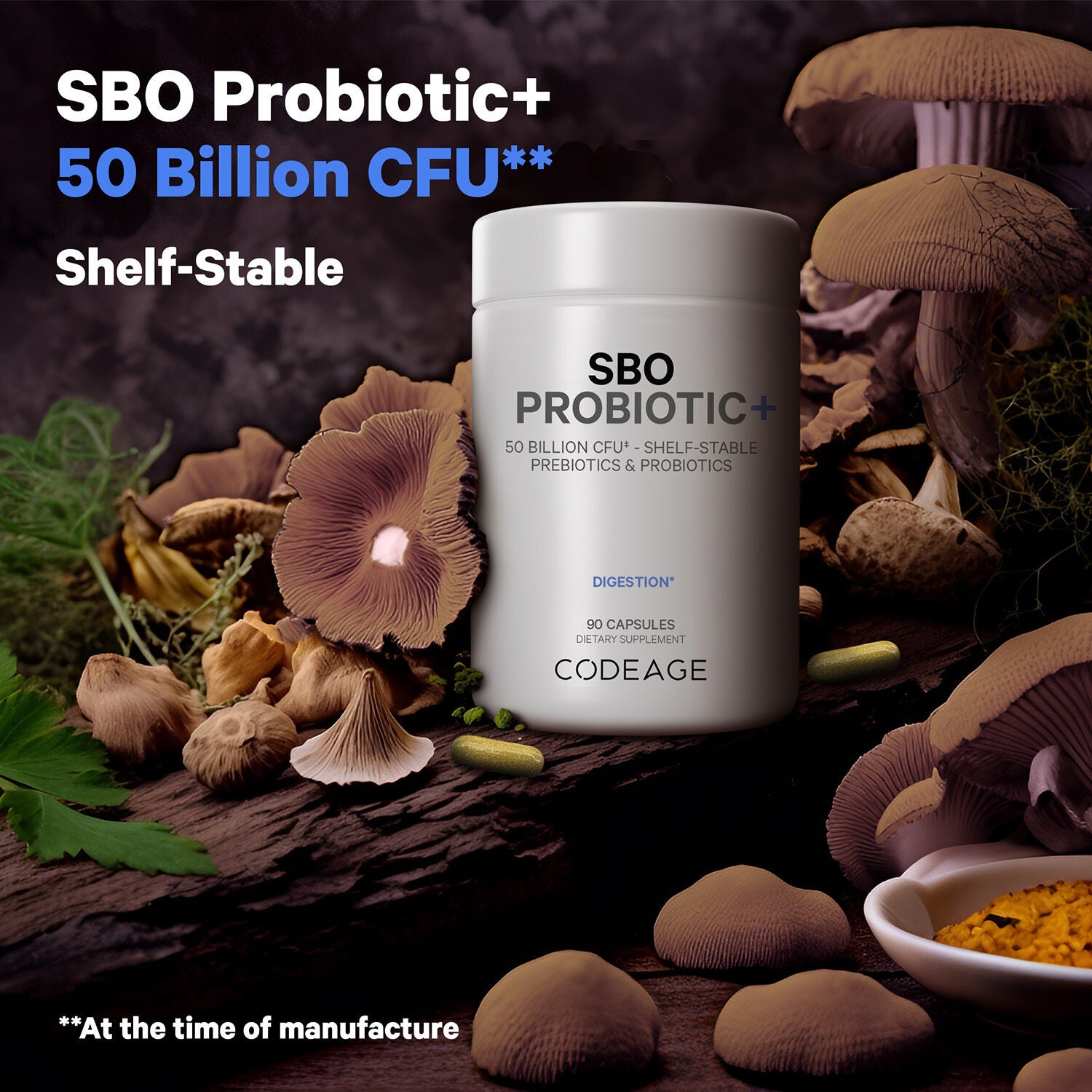 SBO Probiotic+ 50 Billion CFU &amp; Prebiotics - Vegan Digestion Supplement - 90 Capsules (45 Servings)  | GNC