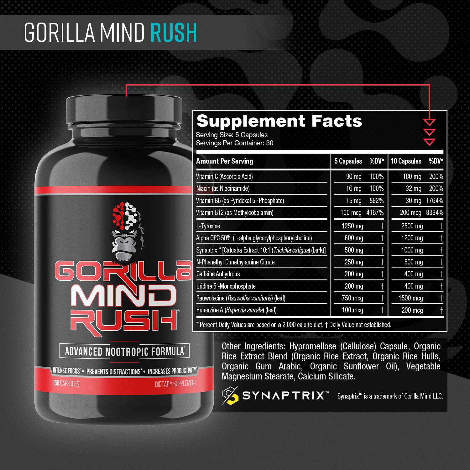 Rush Advanced Noortropic Formula - 150 Capsules (30 Servings)