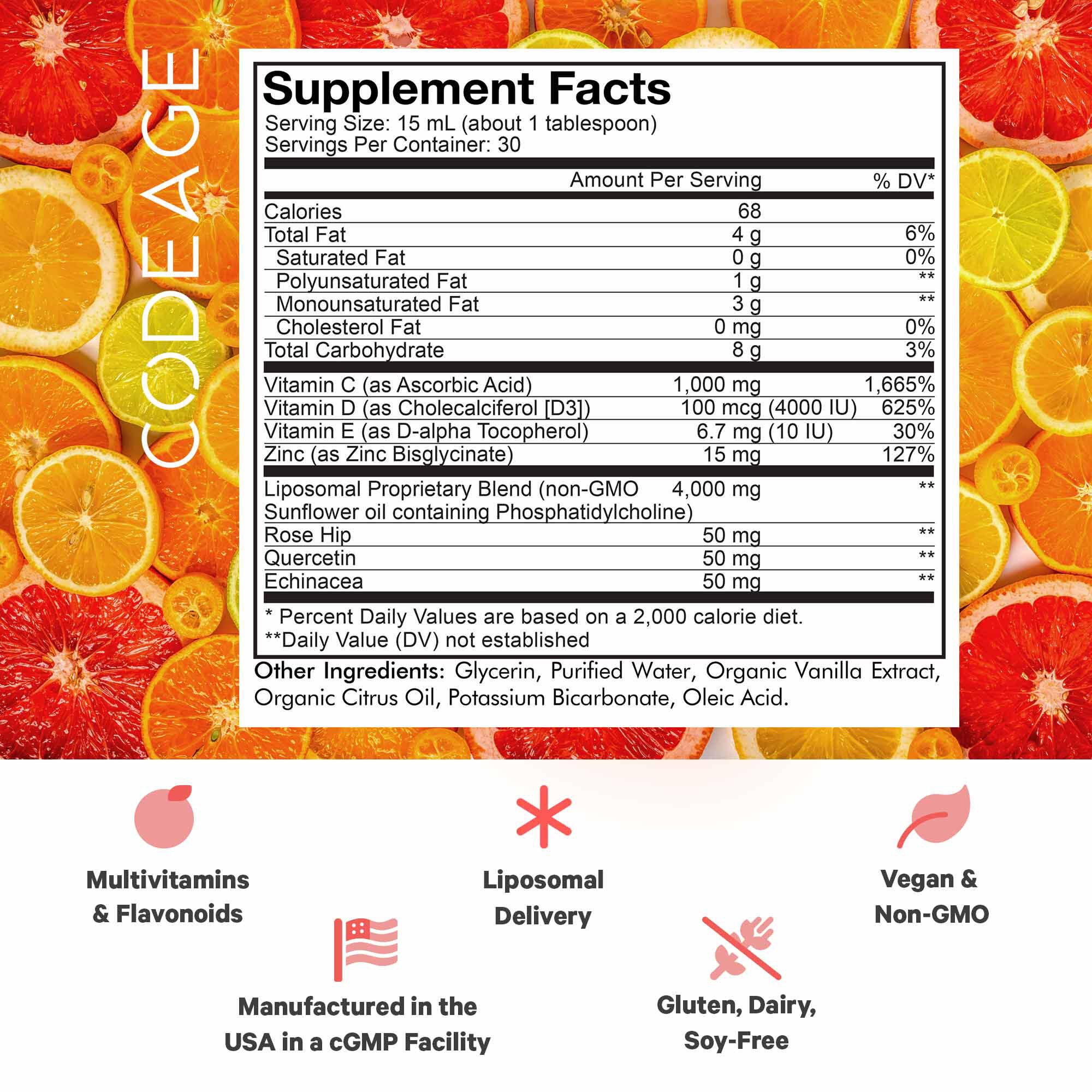 Wonder-C - Liposomal Liquid Vitamin C - D3 - E & Zinc - 16 oz. (30 Servings)