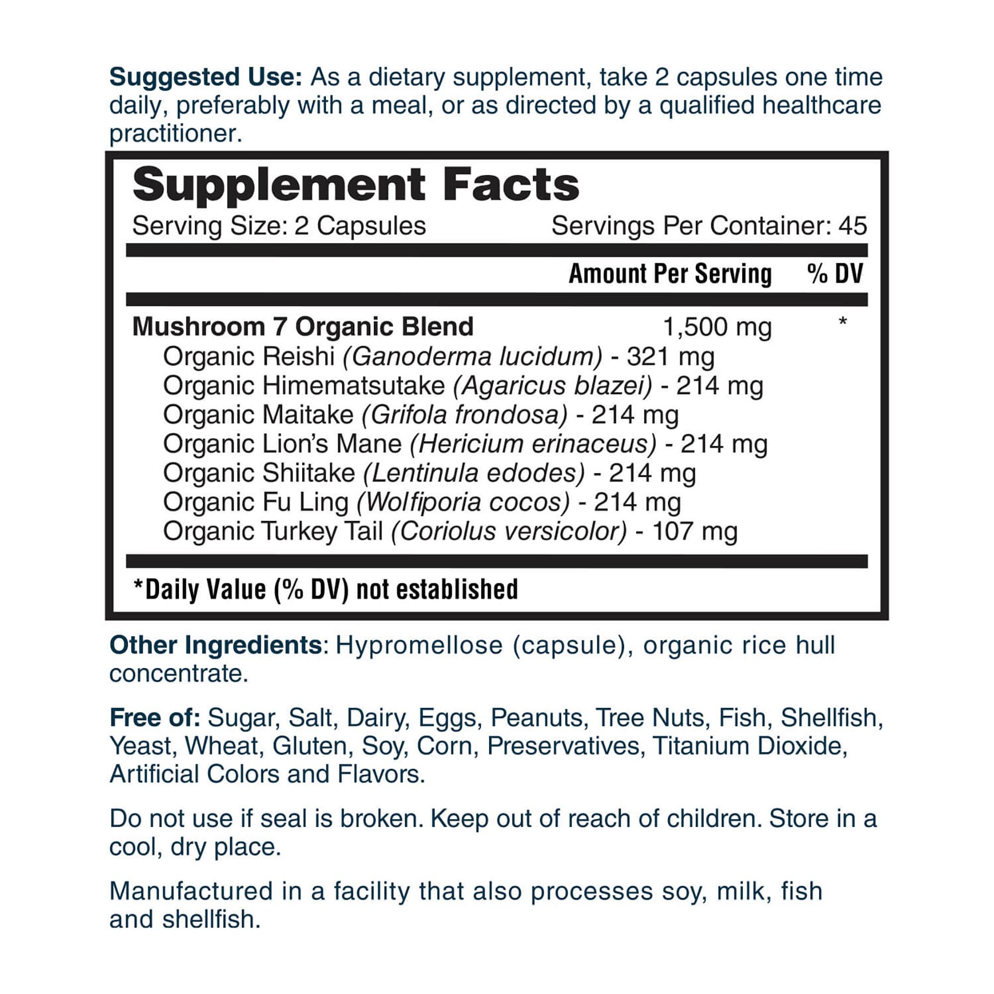 Mushroom 7 - 90 Vegetarian Capsules &#40;45 Servings&#41;  | GNC