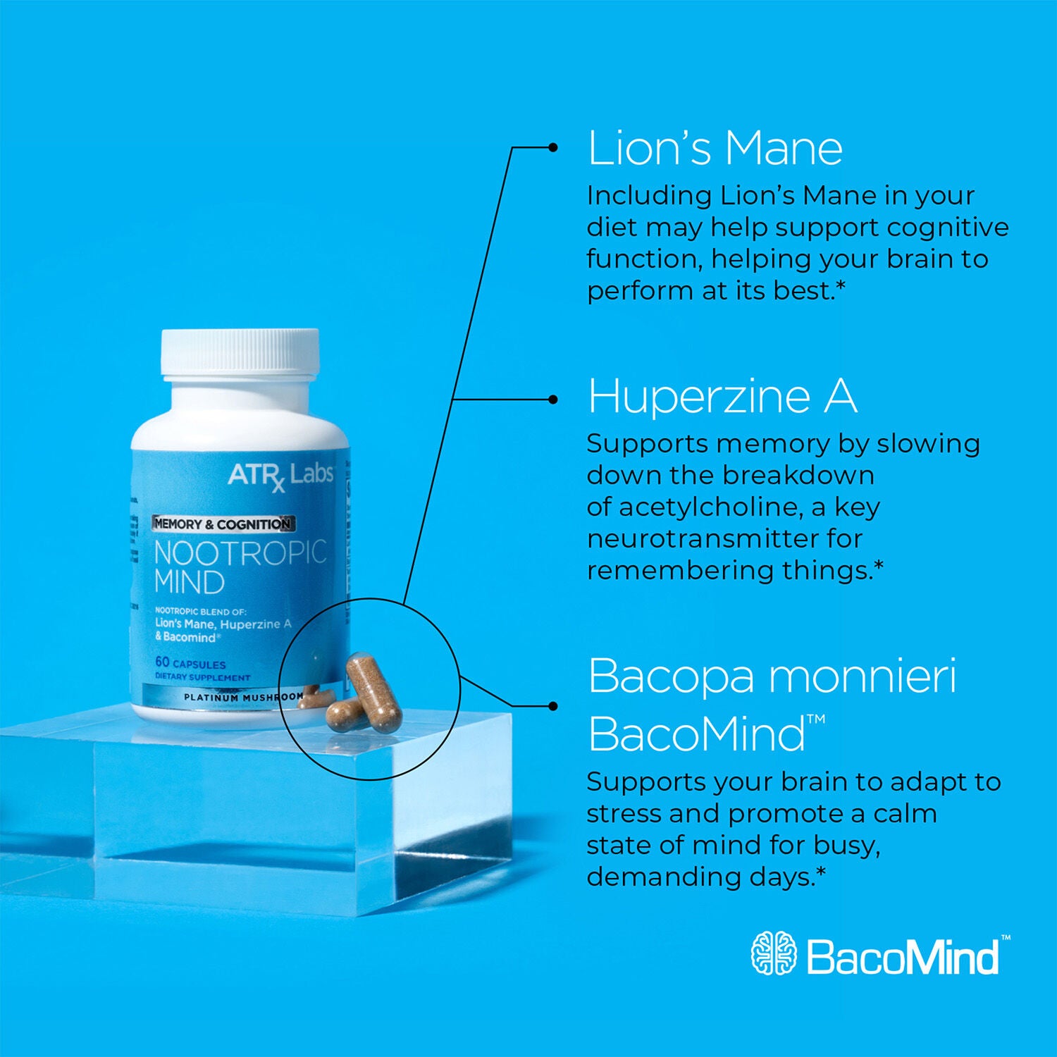 Nootropic Mind Platinum Mushroom Blend - 60 Capsules (30 Servings)  | GNC