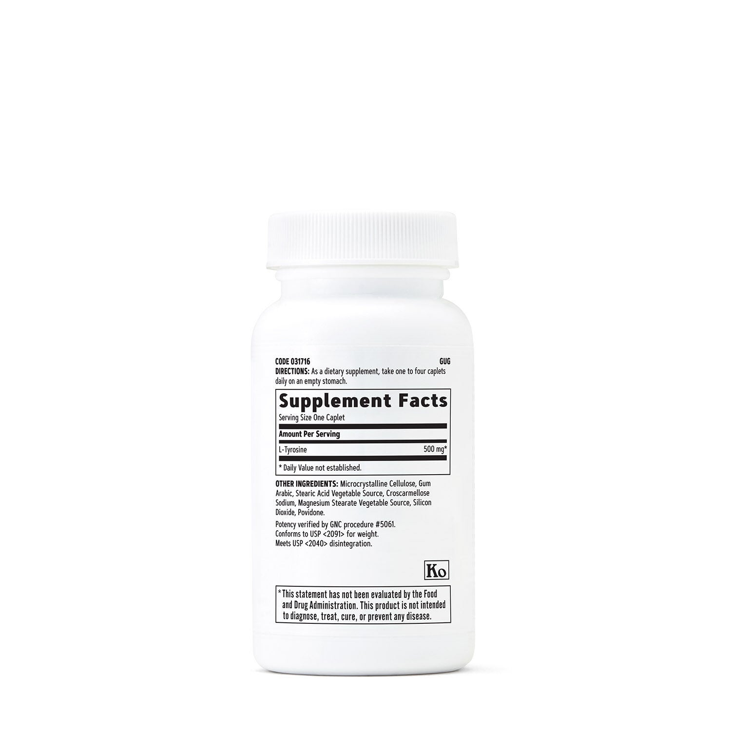 L-Tyrosine 500mg - 60 Vegetarian Caplets (60 Servings)  | GNC