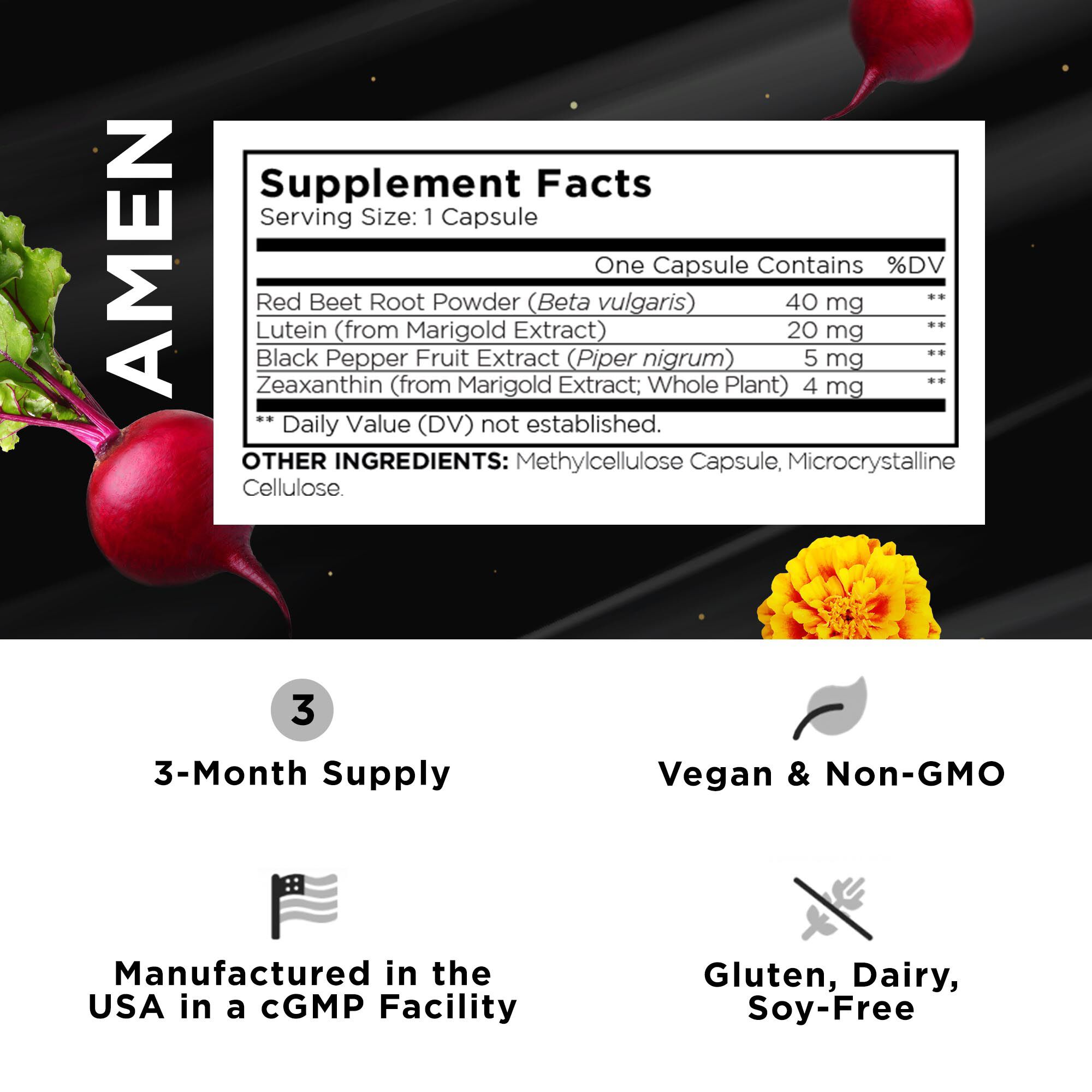 AMEN Eyes Lutein Zeaxanthin and Black Pepper - 90 Capsules (90 Servings)  | GNC