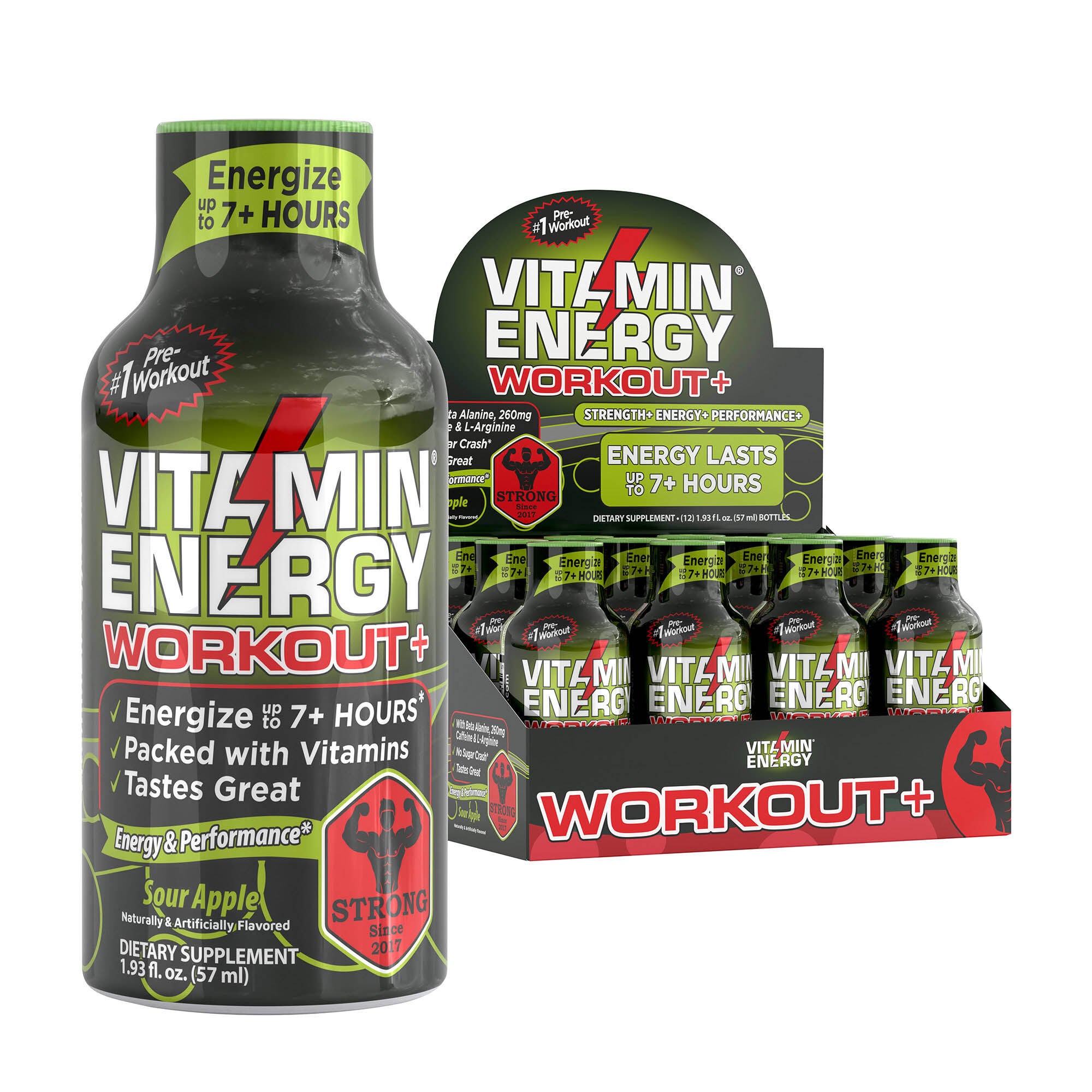 Workout+ Liquid Supplement Sour Apple 12 Bottles GNC