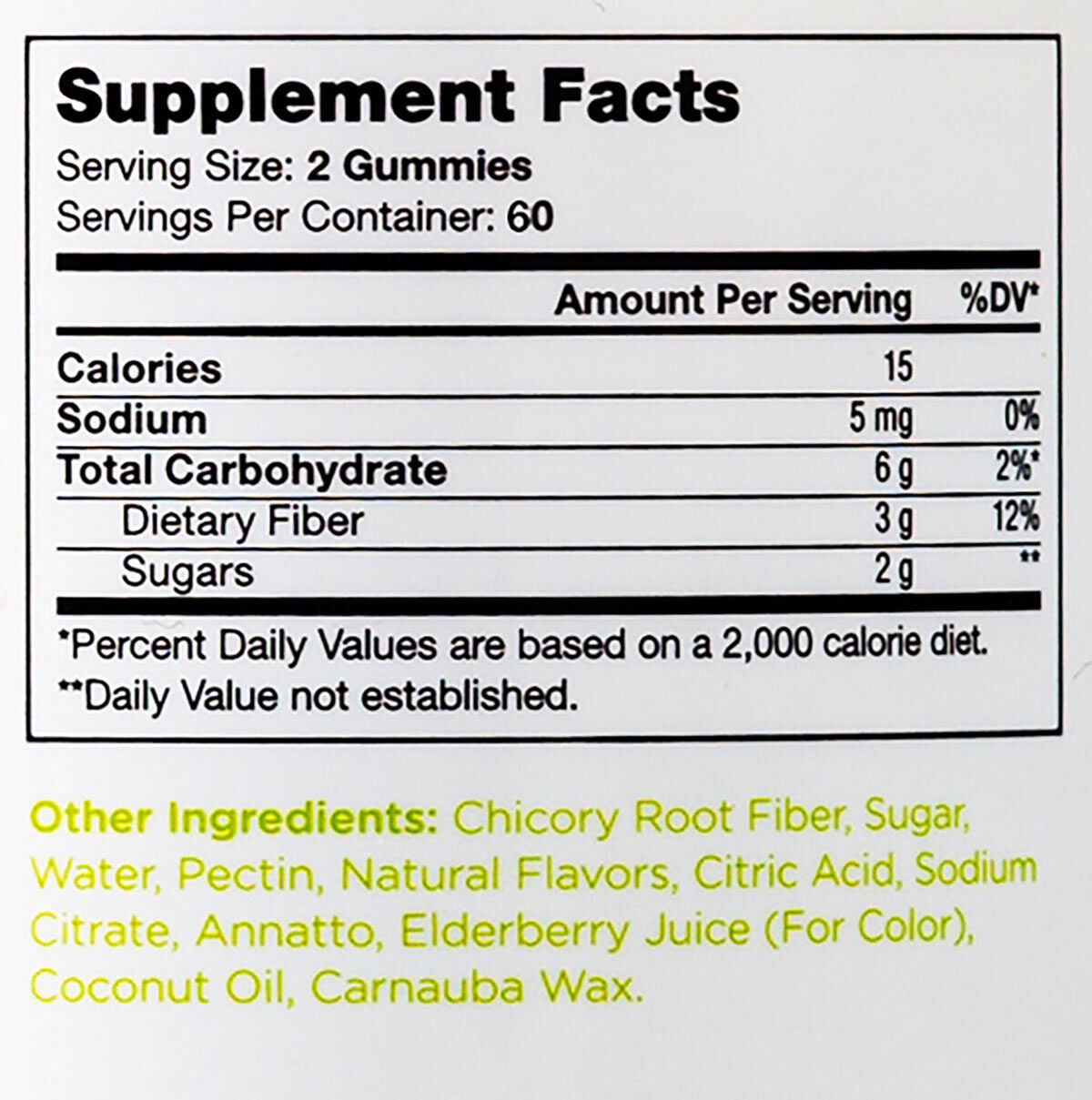 Zahler Chapter One Fiber Gummies For Children Supplement Facts
