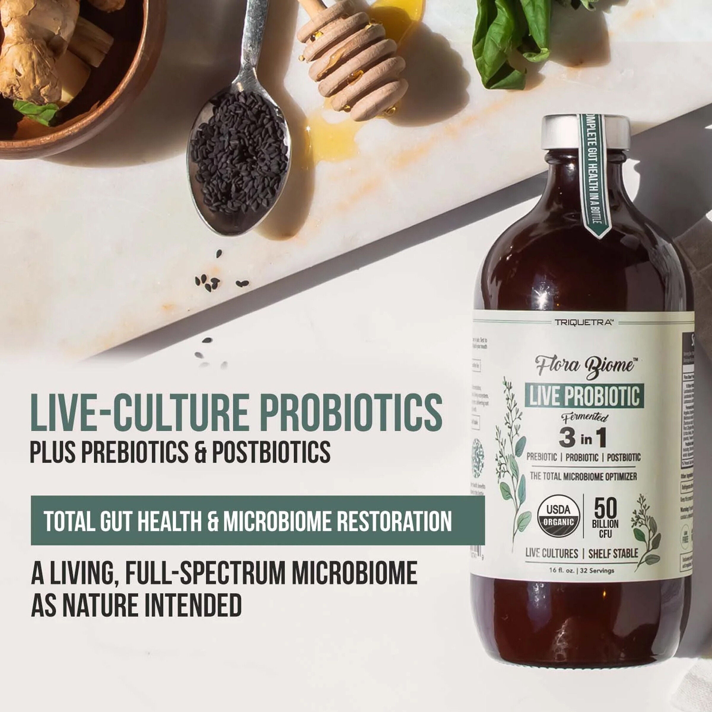 Flora Biome 3-in-1 Live Probiotic - 16 fl oz (32 Servings)
