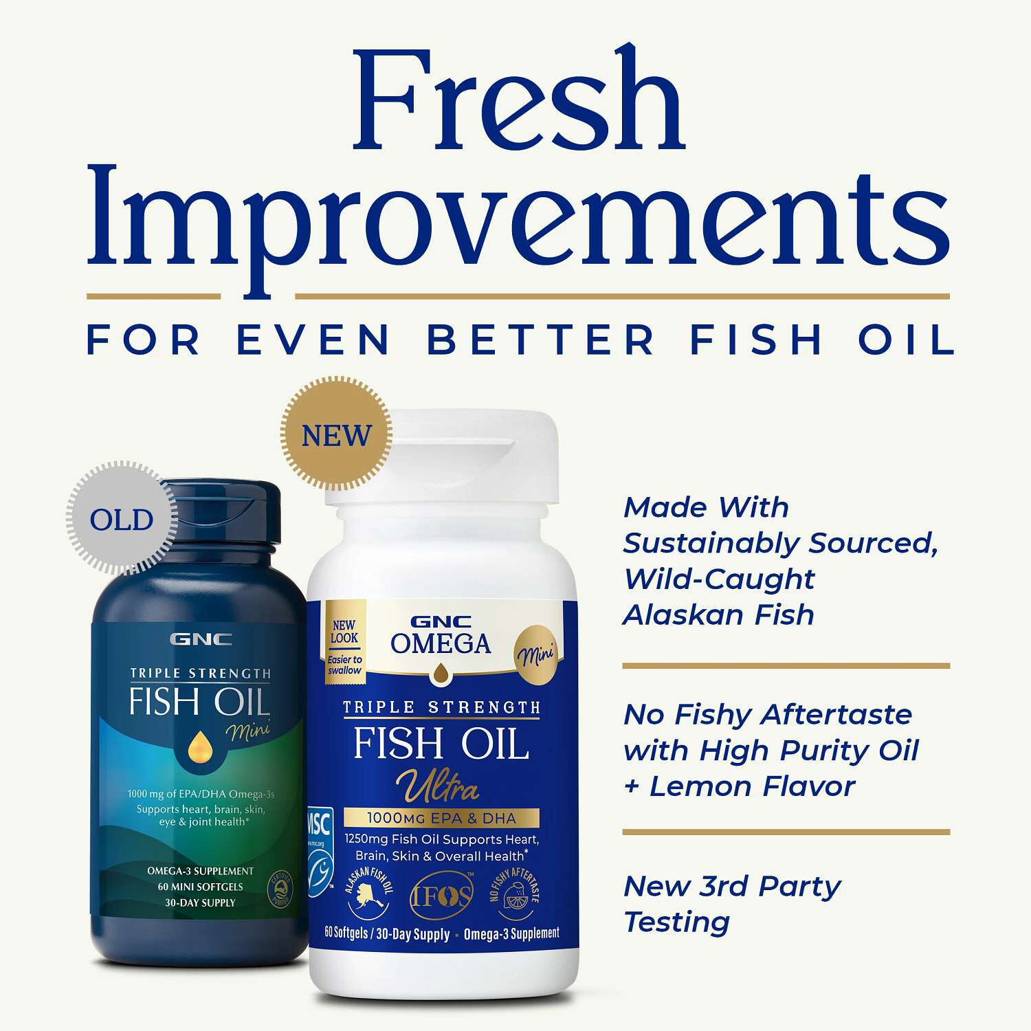 Triple Strength Fish Oil Ultra Mini 1000mg - 60 Softgels (30 Servings)  | GNC