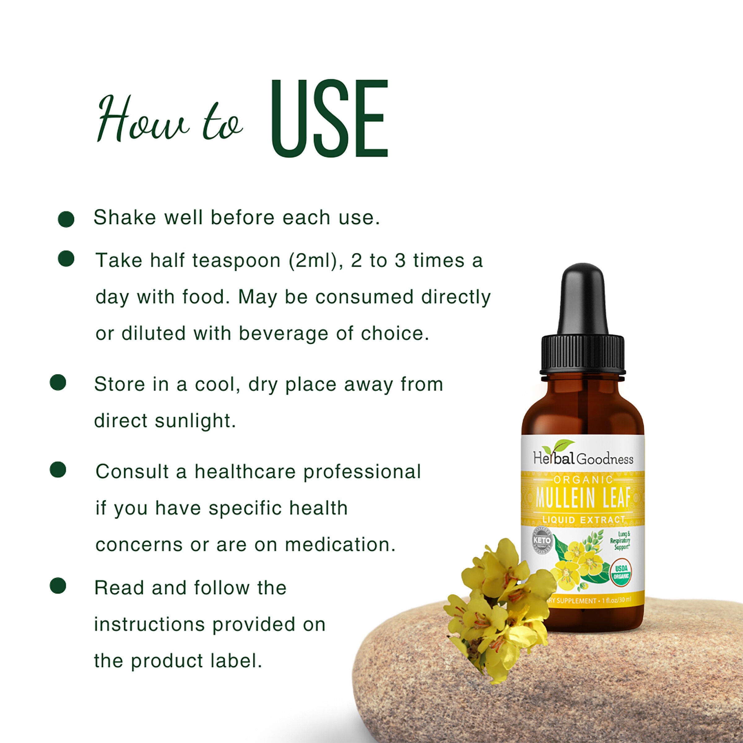 Organic Mullein Leaf Liquid Extract - 1 fl oz. (24 Servings)