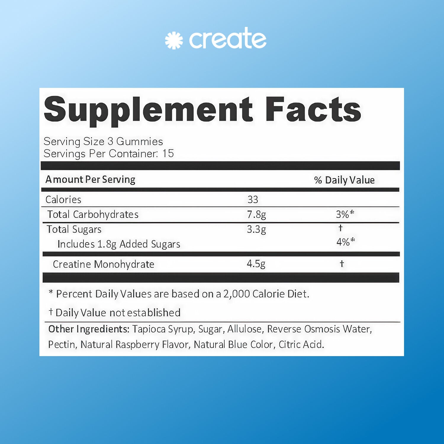 Creatine Monohydrate Gummies - Blue Raspberry - 45 Gummies &#40;15 Servings&#41;  | GNC