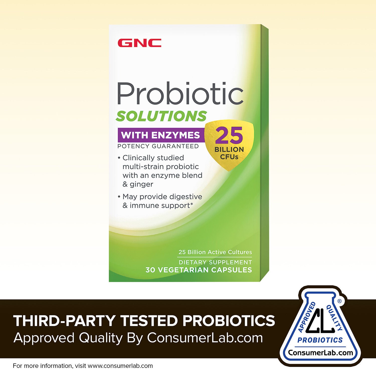 Probiotic Solutions with Enzymes 25 Billion CFUs - 30 Capsules (30 Servings)  | GNC