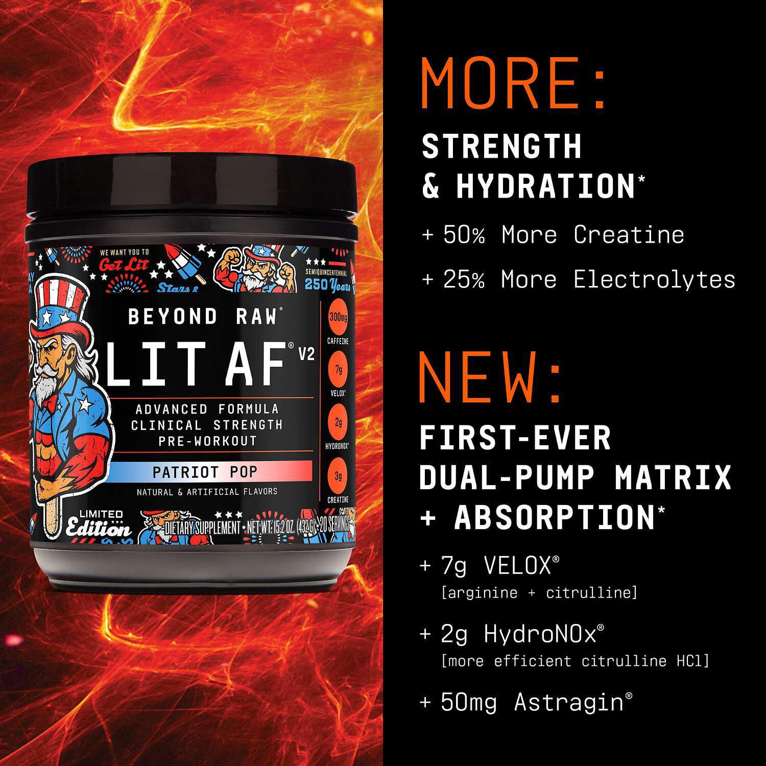 LIT AF&reg; V2 Pre-Workout - Patriot Pop (20 Servings)