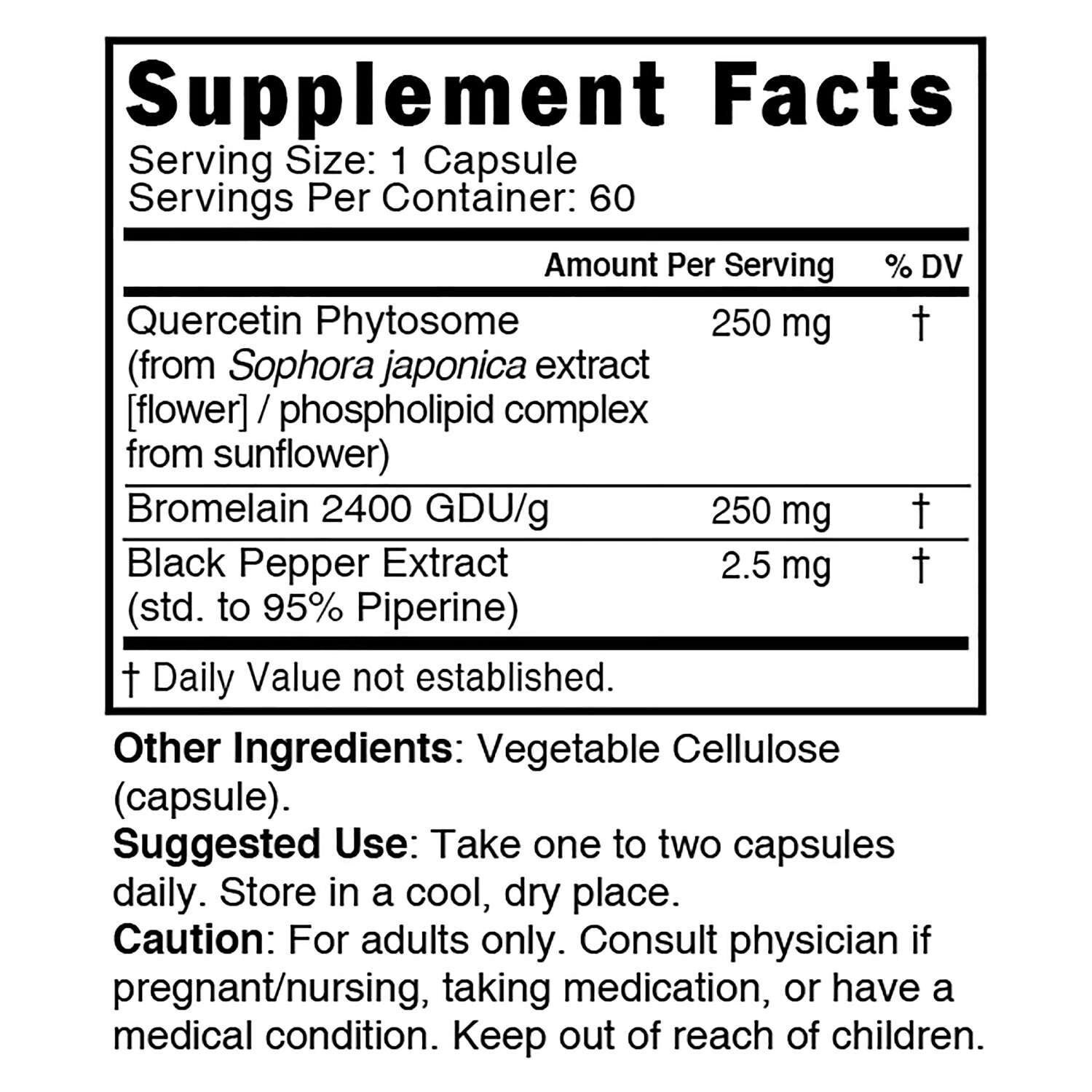 Quercetin Plus 500mg - 60 Vegan Capsules (60 Servings)  | GNC