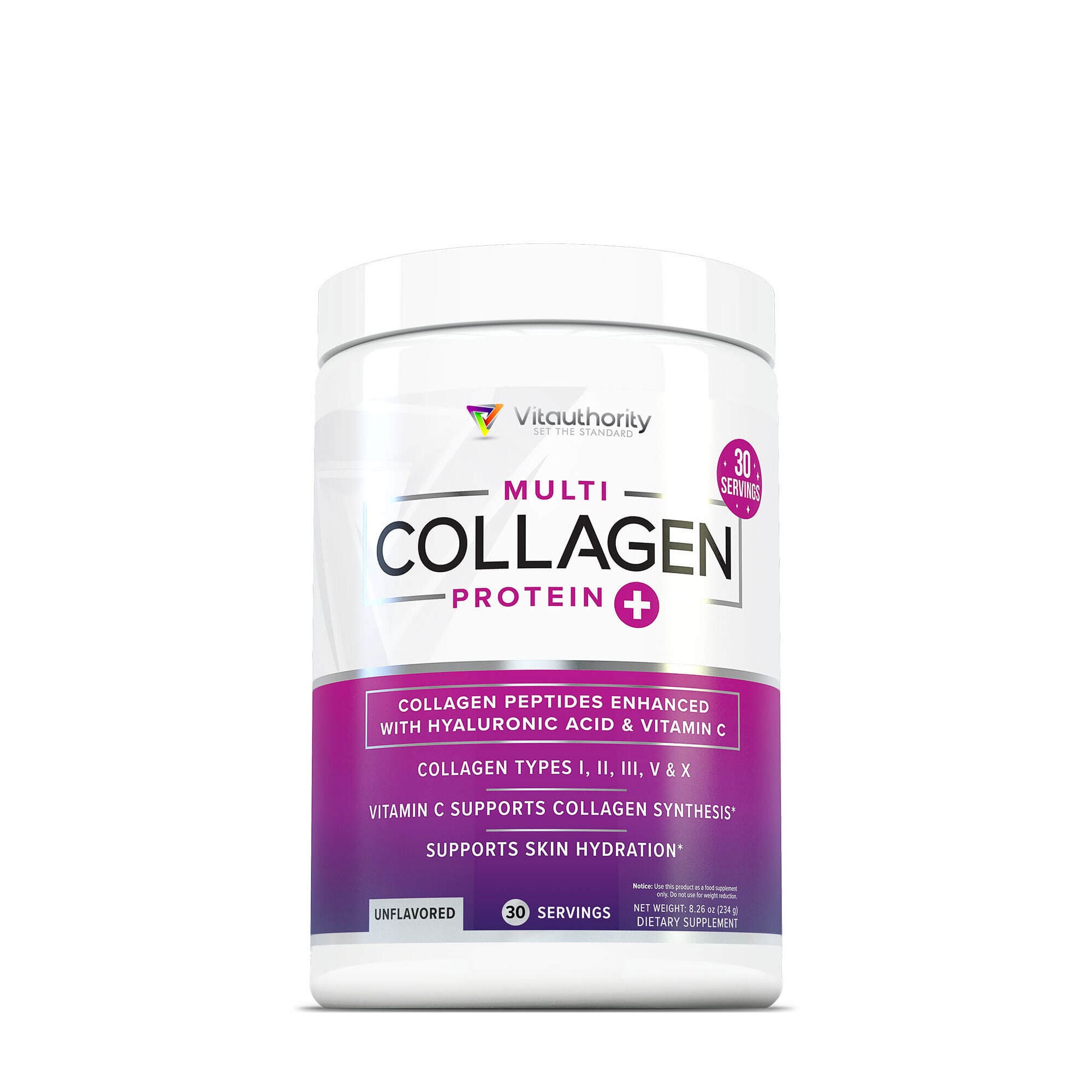 Vitauthority Multi Collagen Protein Powder Vitamin C - Unflavored 8.26 Oz. (30 Servings)