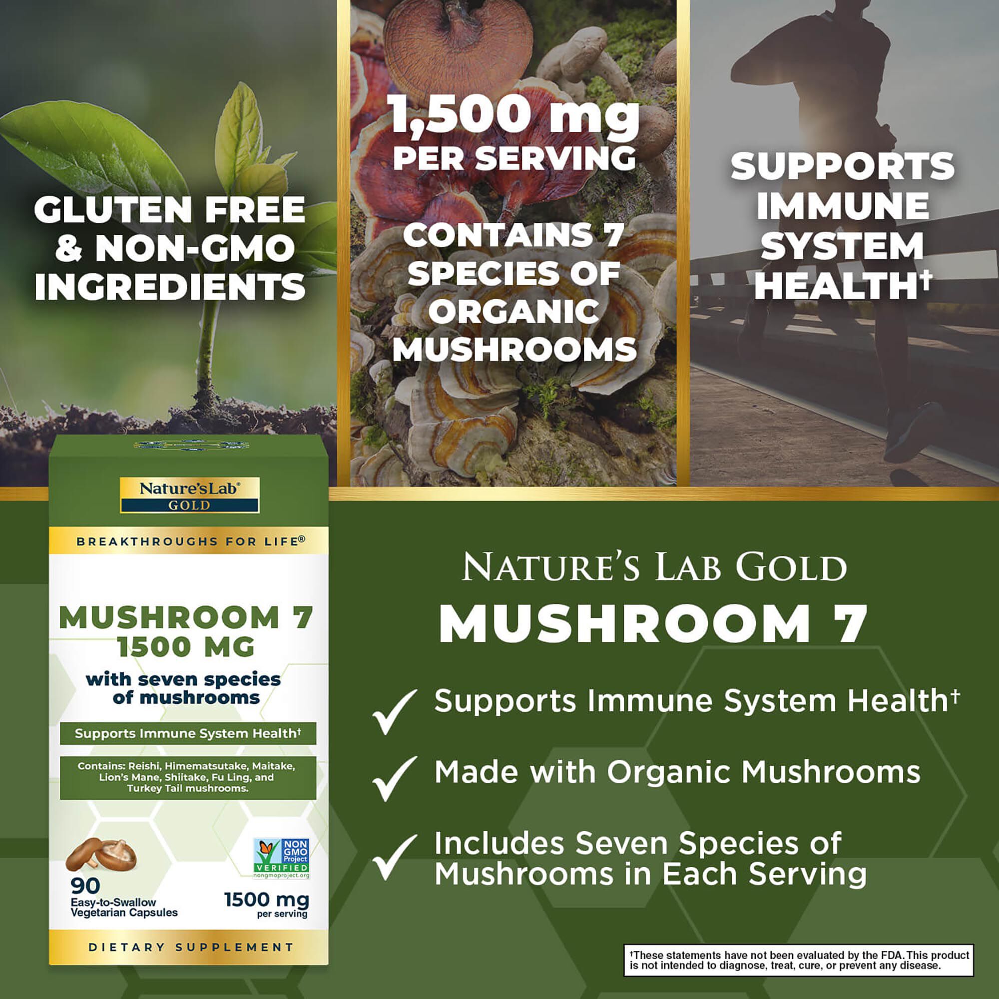 Mushroom 7 - 90 Vegetarian Capsules &#40;45 Servings&#41;  | GNC