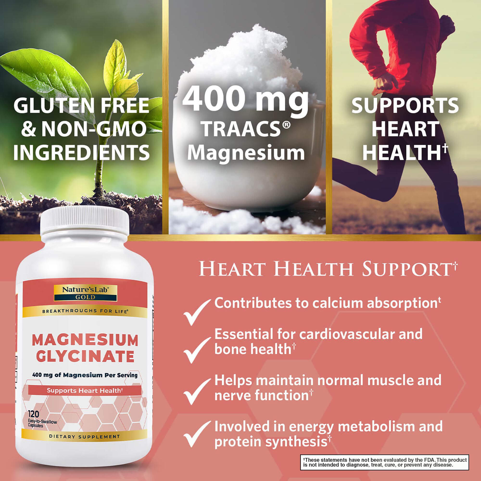 Nature's Lab Gold - Magnesium Glycinate - 120 Capsules (30 Servings)  | GNC