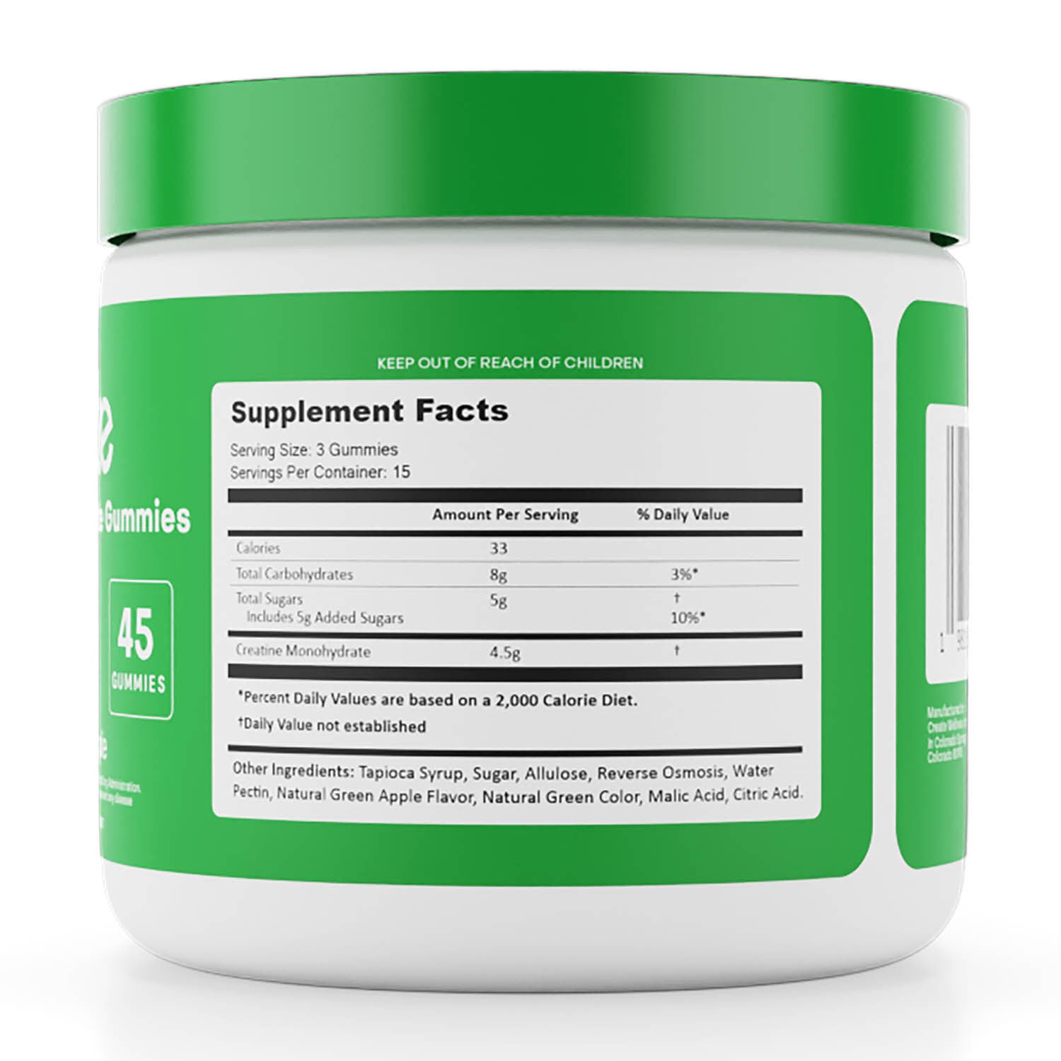 Creatine Monohydrate Gummies - Sour Green Apple - 45 Gummies (15 Servings)