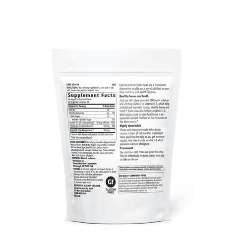 Calcium Citrate 500 mg - Berries &amp; Cream Flavor - 30 Soft Chews &#40;30 Servings&#41;  | GNC