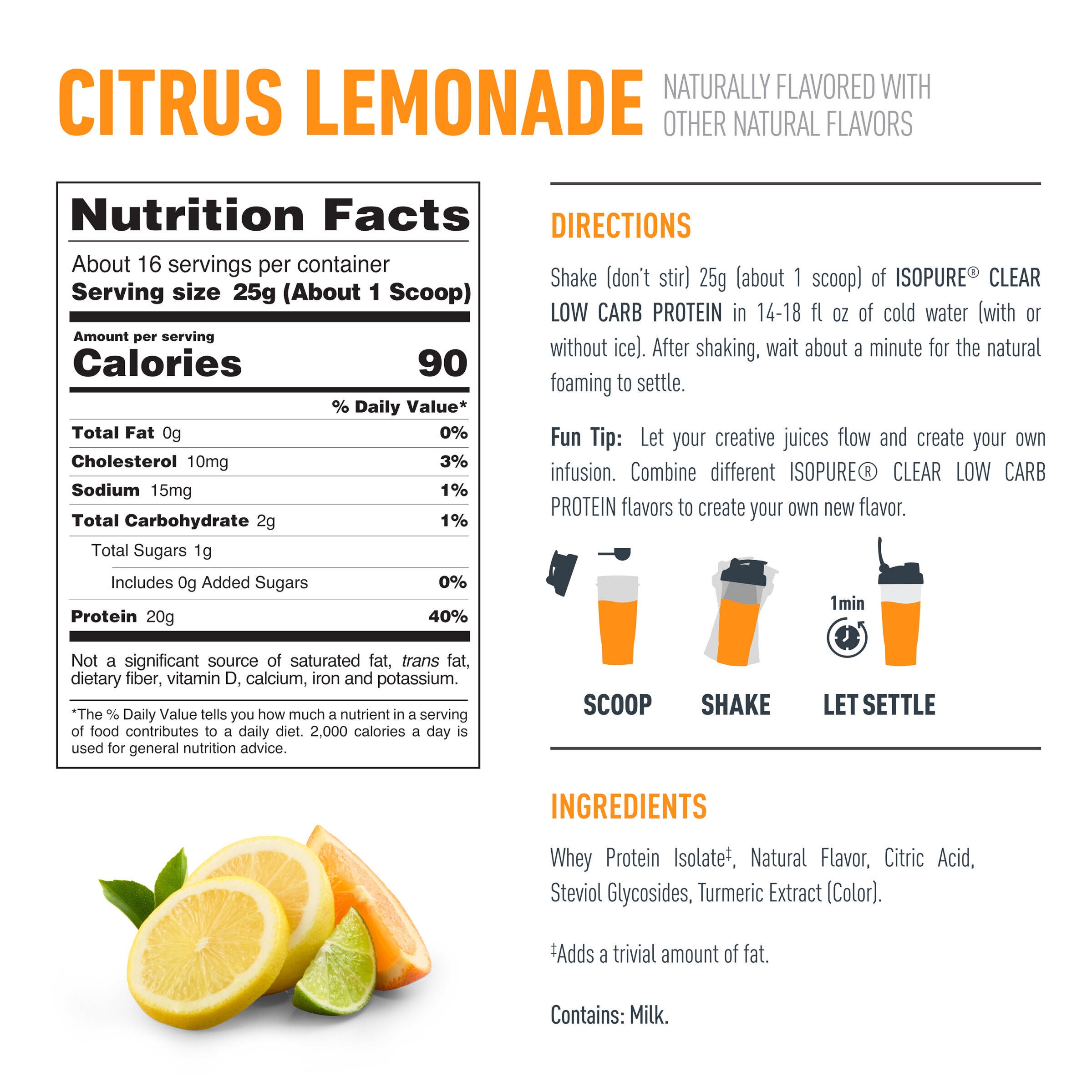 Clear Protein Powder - Citrus Lemonade (16 Servings)