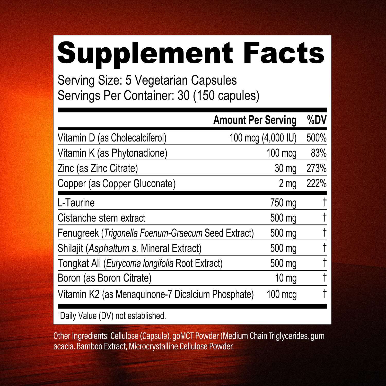 Natural Testosterone Support - 150 Capsules (30 Servings)