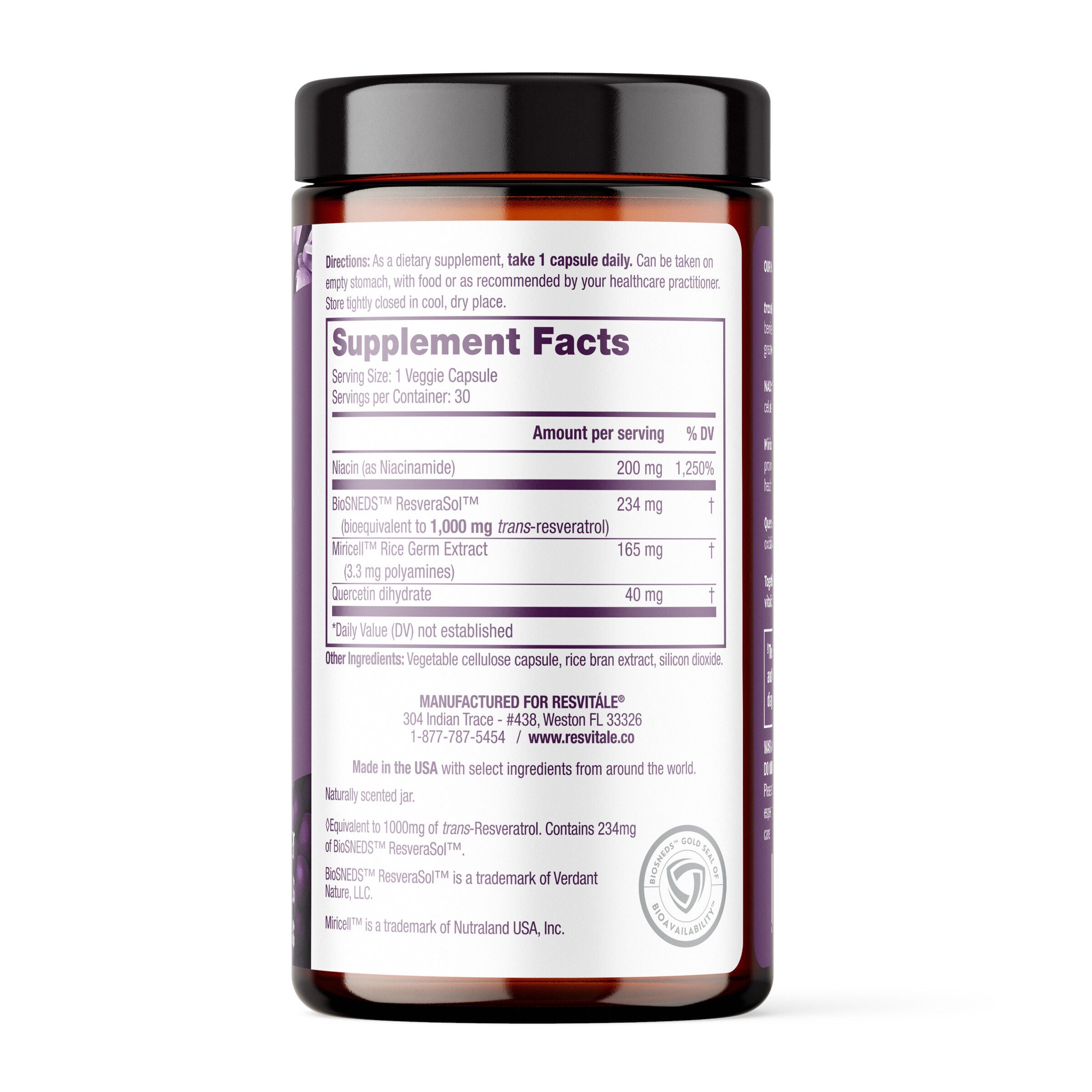 Resveratrol Plus 1000mg - 30 Veggie Capsules (30 Servings)