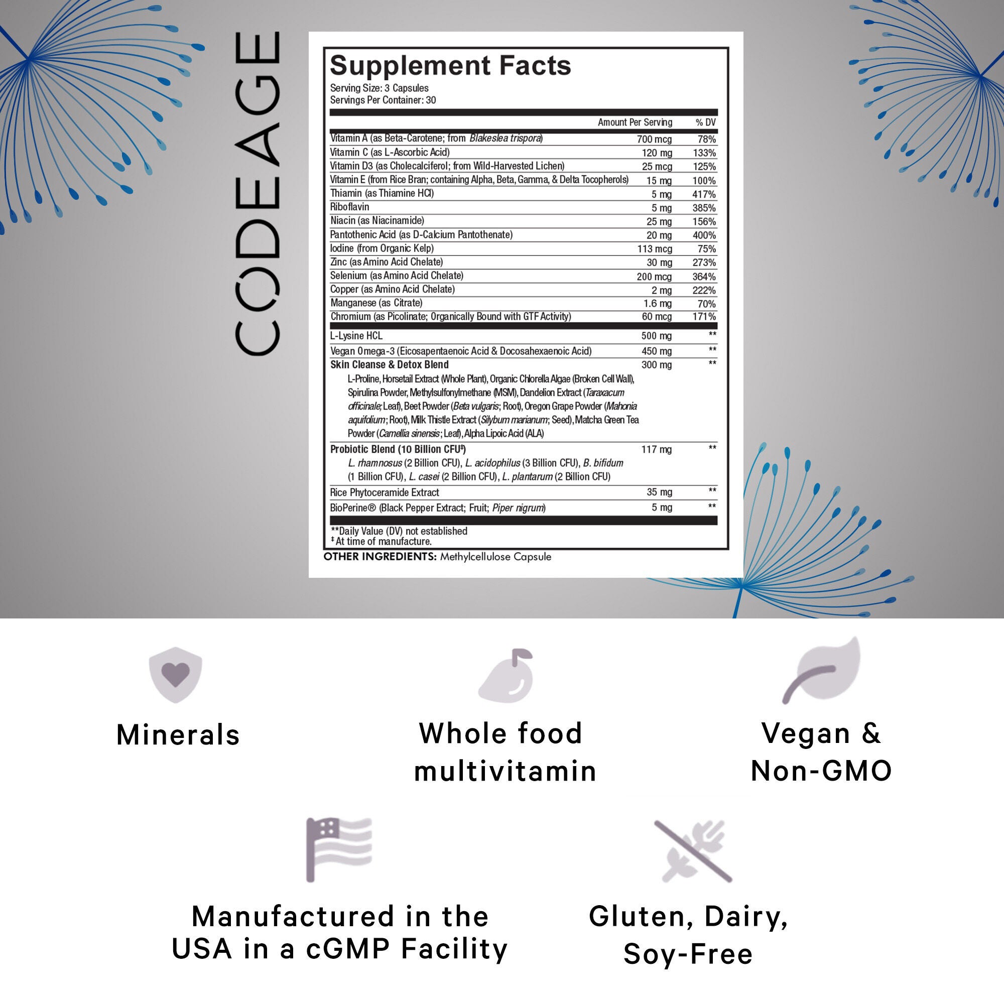 Clearface Vitamins - Daily Multivitamin - Minerals - Herbs - 90 Capsules (30 Servings)