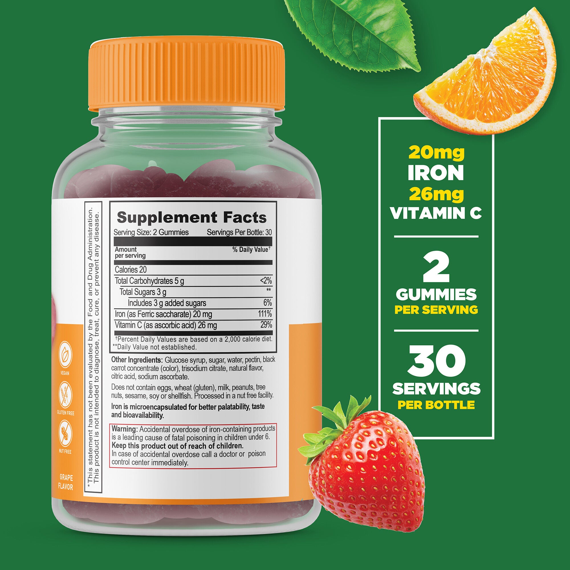 Iron and Vitamin C 20mg - 60 Gummies (30 Servings)