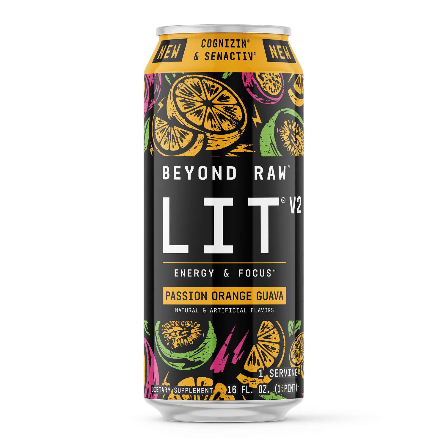 LIT&reg; V2 On-The-Go Pre-Workout - Passion Orange Guava - 16oz. (12 Cans)