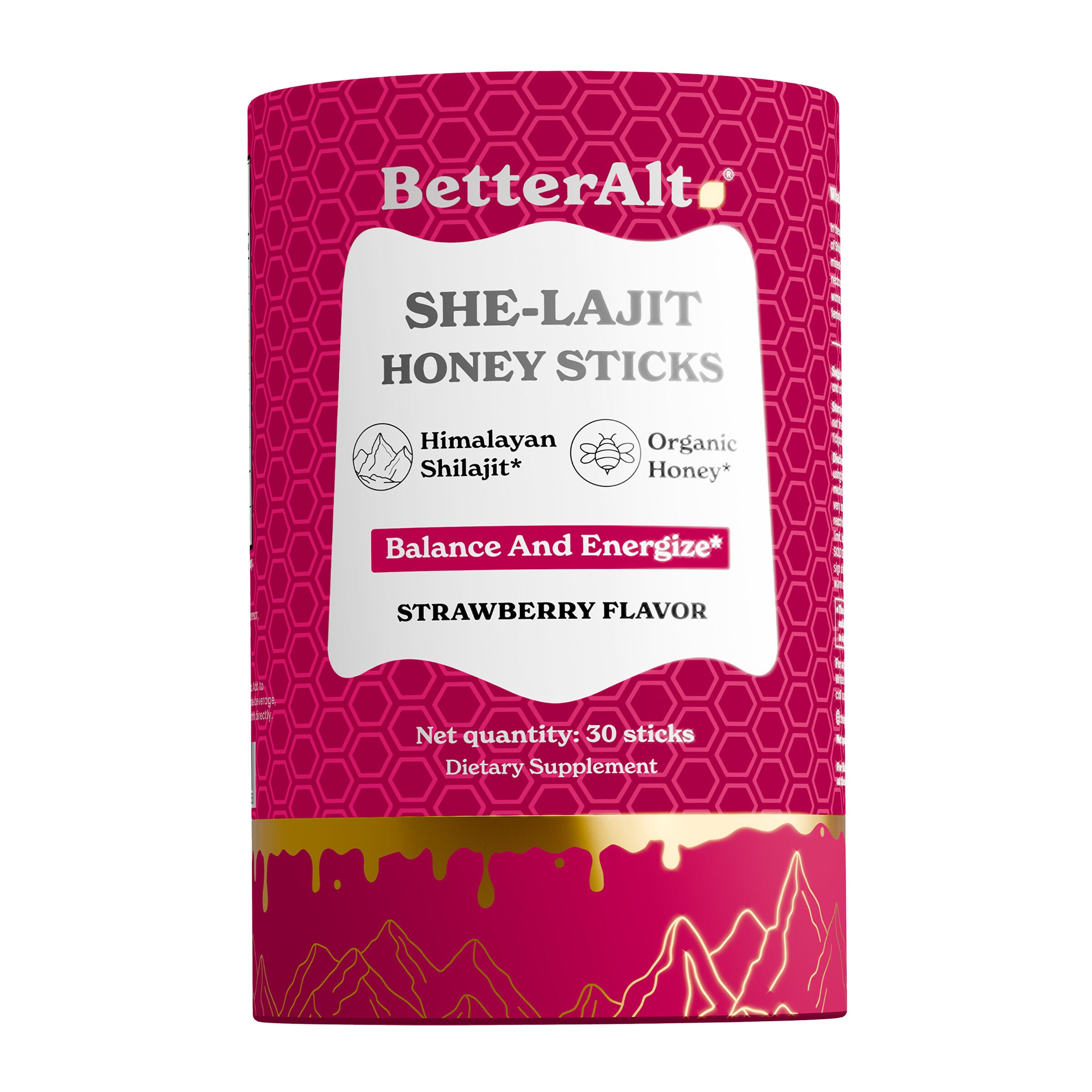 BetterAlt She-Lajit Honey Sticks - Strawberry (30 Sticks)