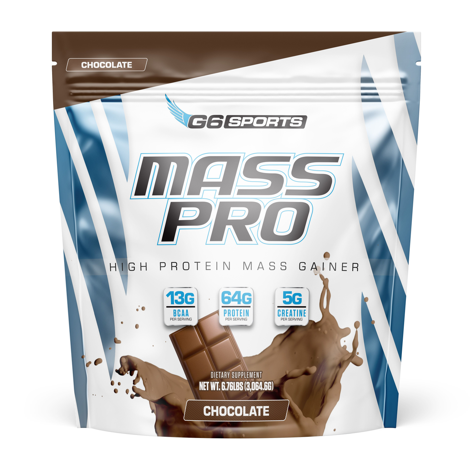 G6 Sports Mass Pro High Protein Mass Gainer- Chocolate (14 Servings) - 6.76 lbs.