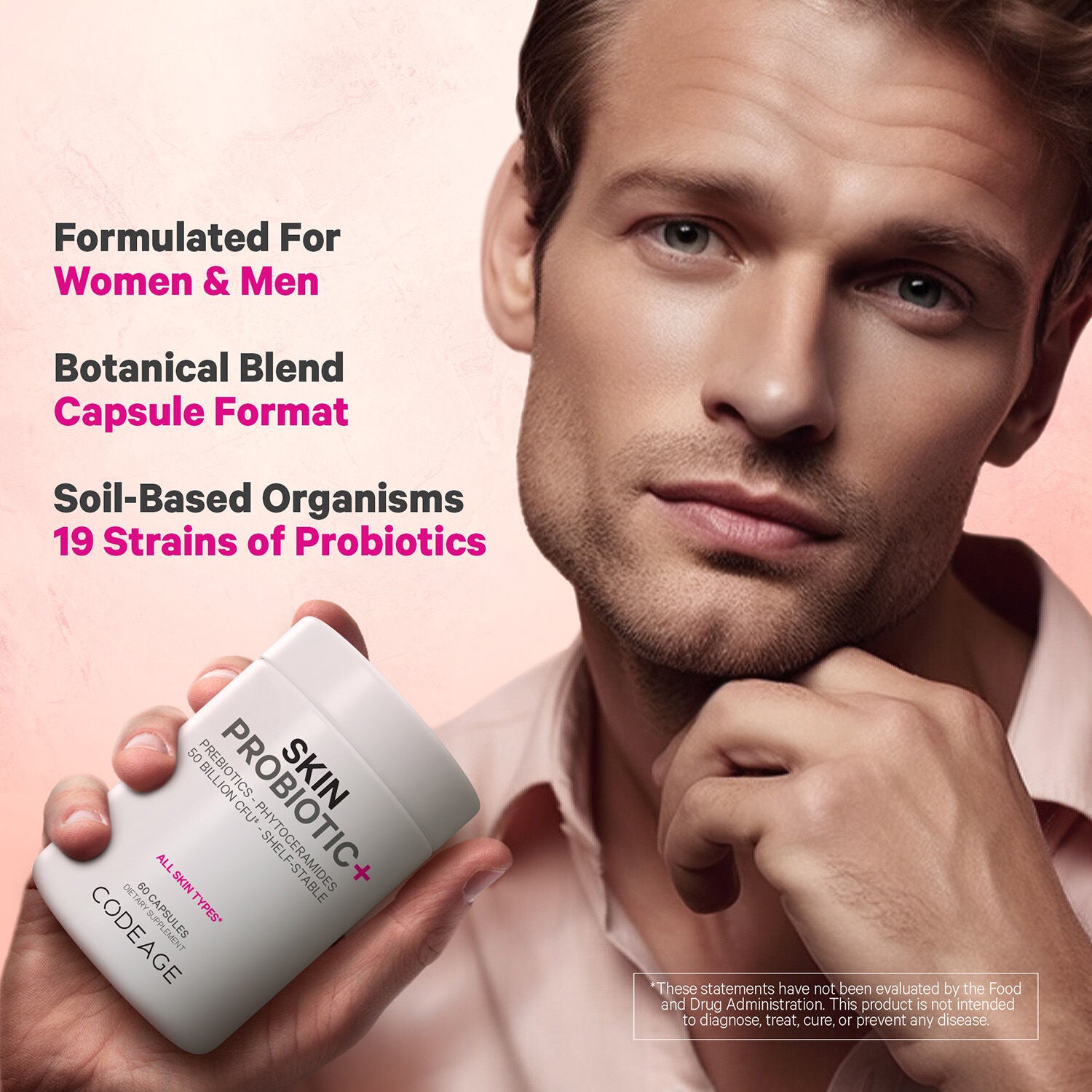 Beauty Skin Probiotic 50 Billion CFU & Prebiotics Vegan Supplement - 60 Capsules (30 Servings)