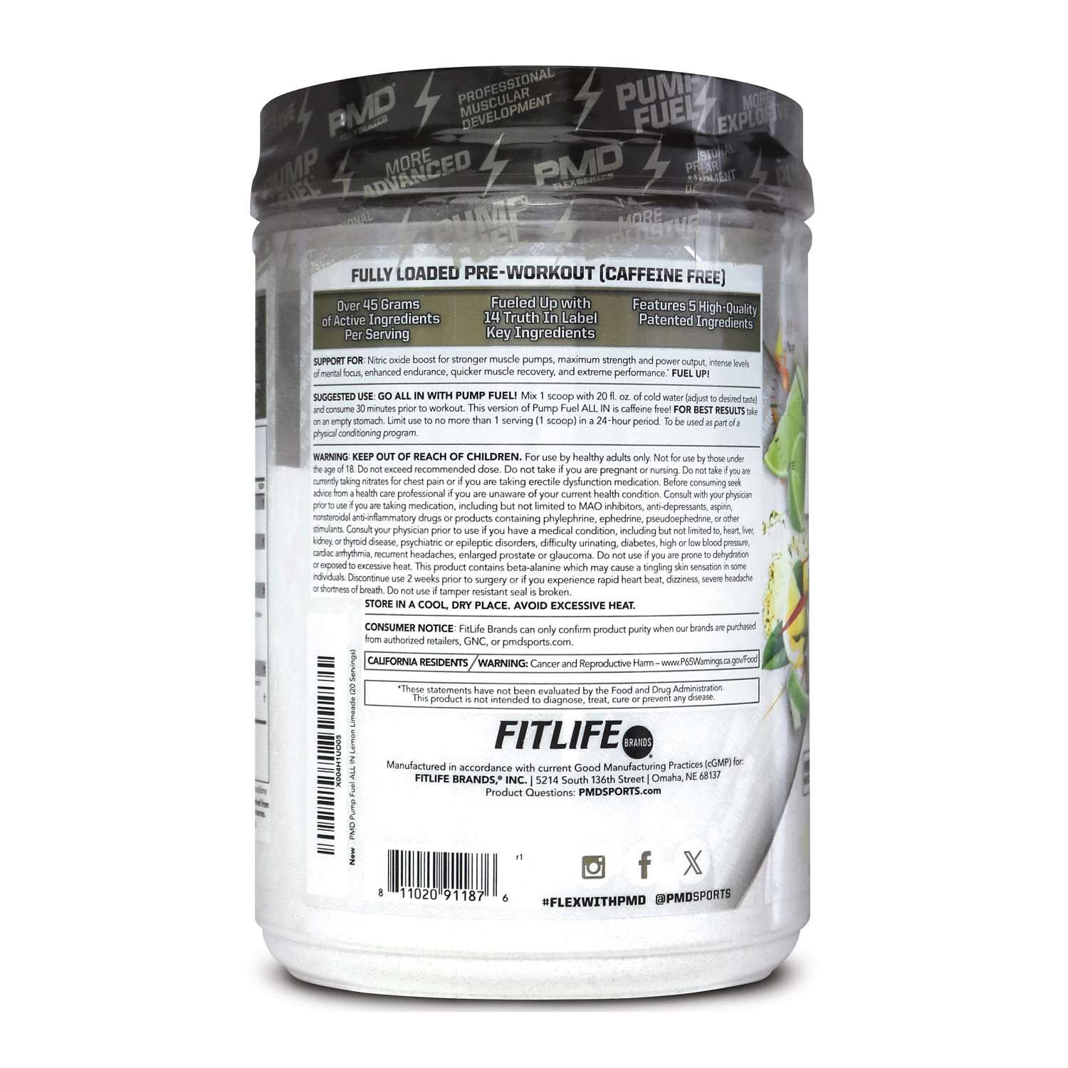 Pump Fuel All In Caffeine Free - Liftin' Lemon Limeade - 20 Servings