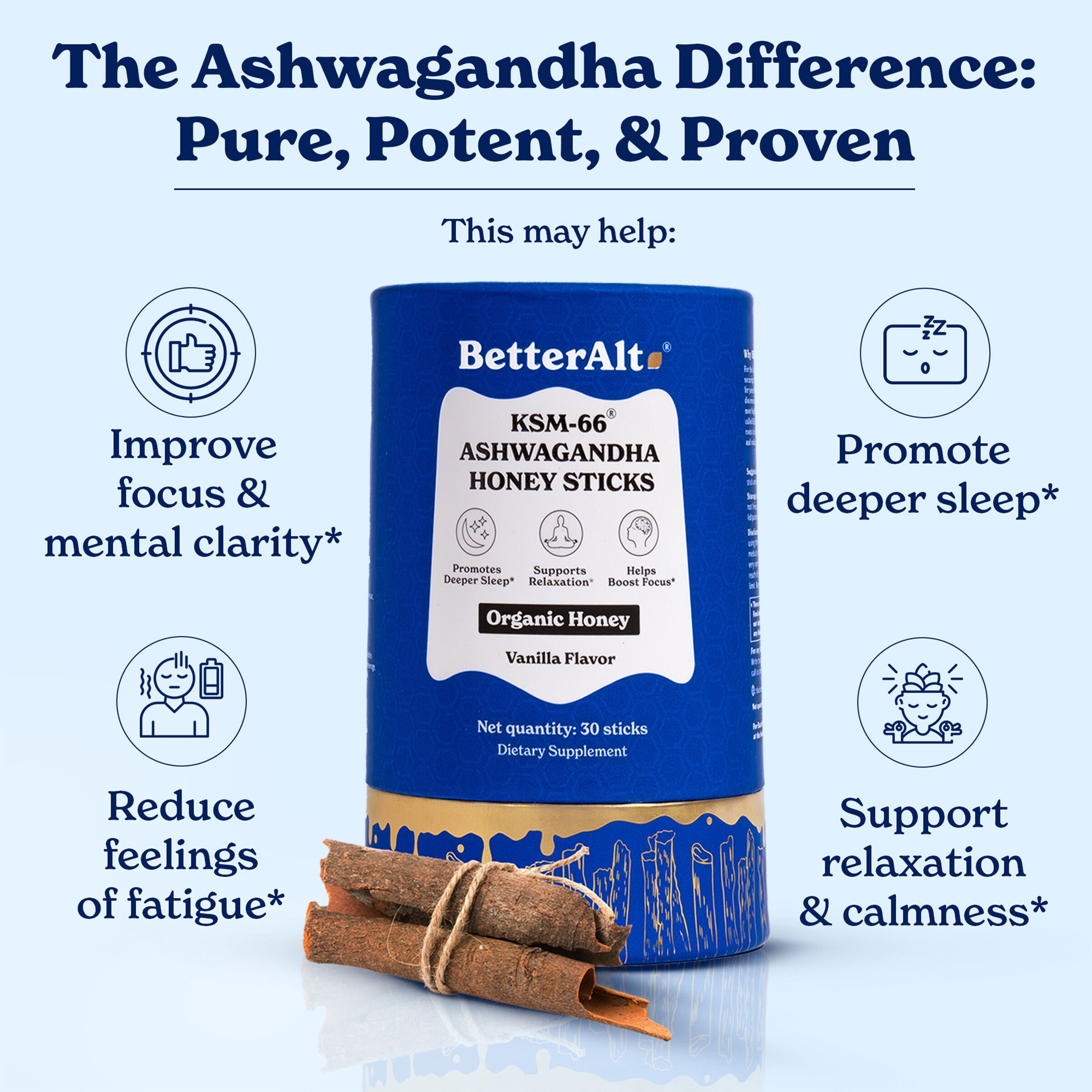 KSM-66 Ashwagandha Honey Sticks - Vanilla (30 Sticks)  | GNC