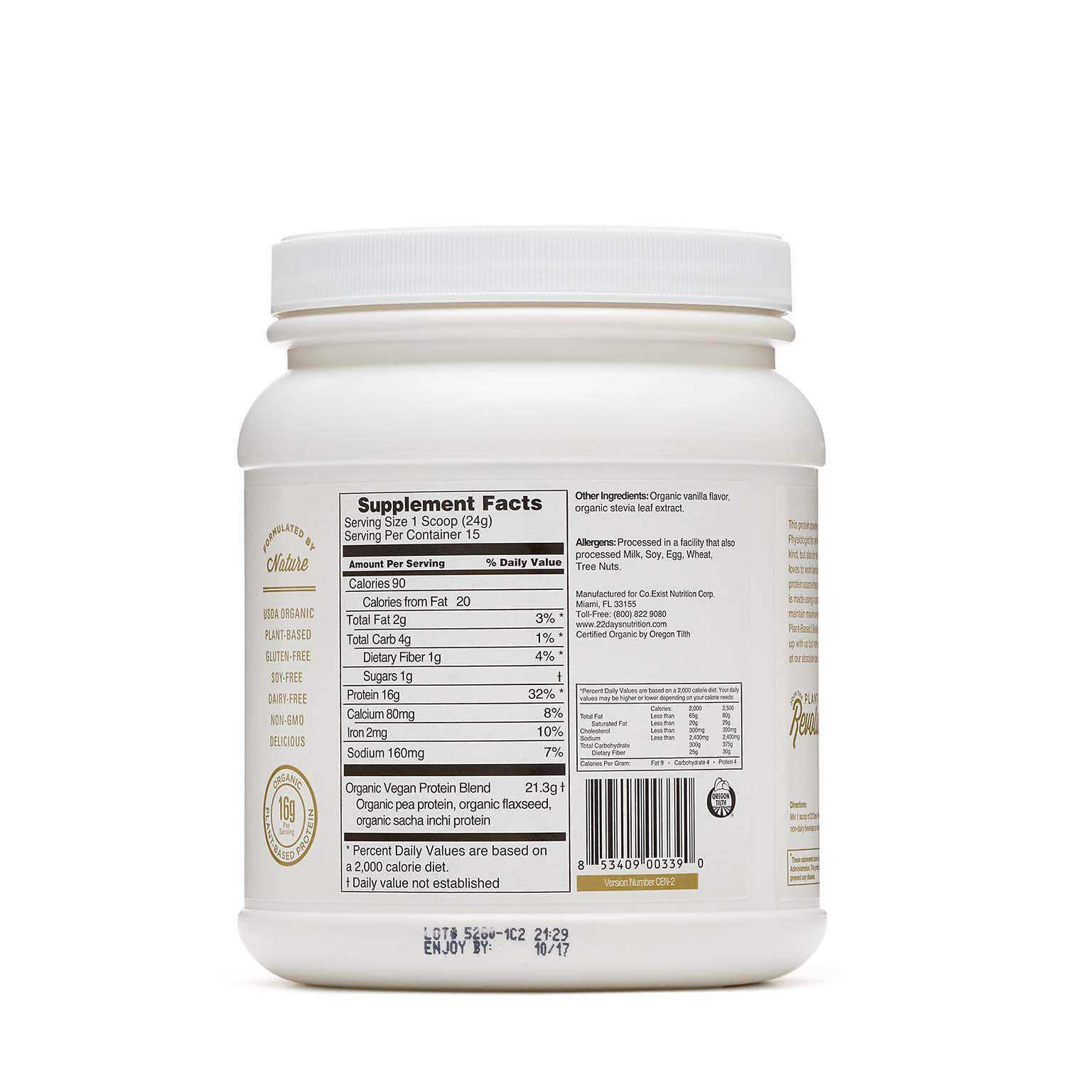 22 Days Nutrition Organic PlantProtein Powder GNC