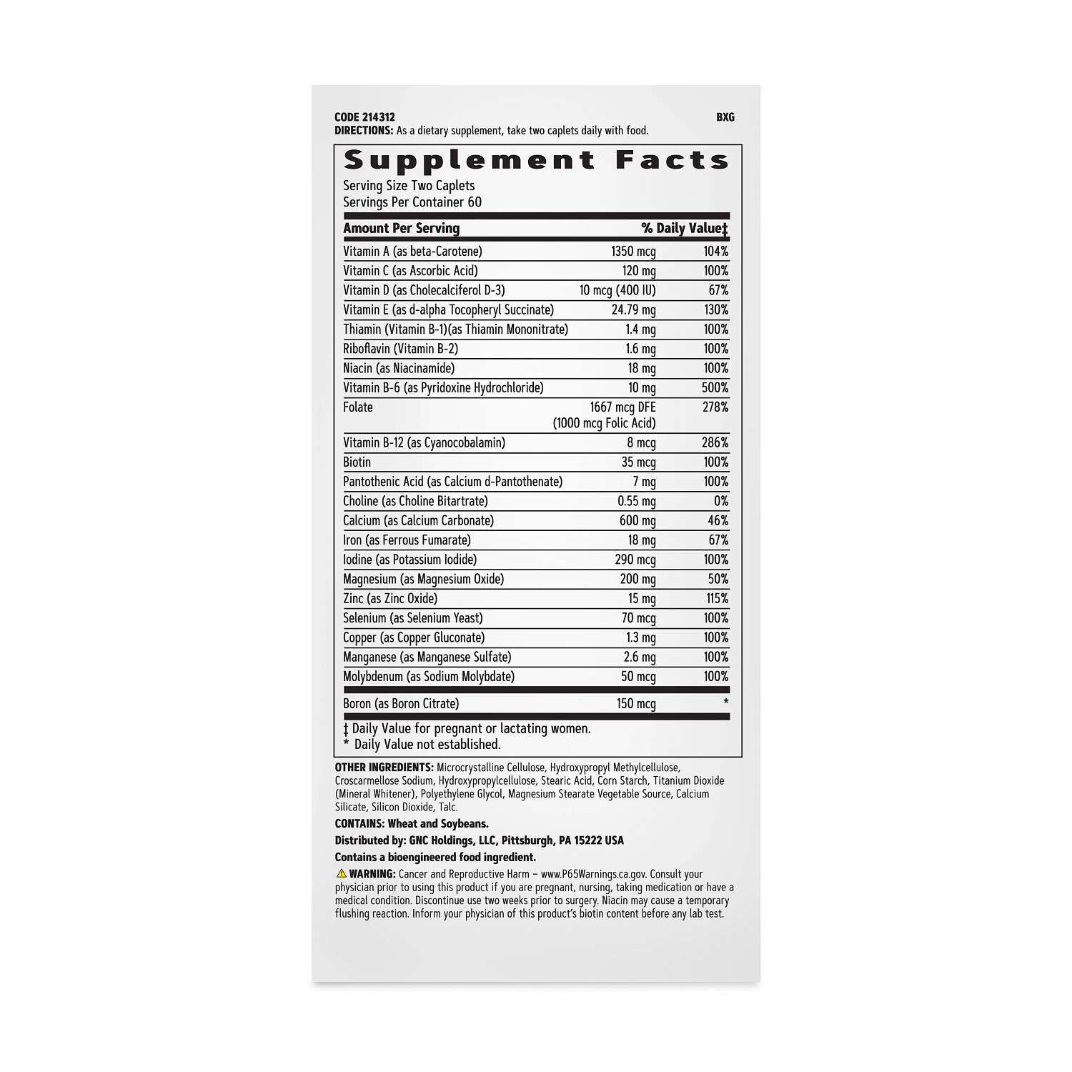 Prenatal Formula with Iron - 120 Caplets (60 Servings)