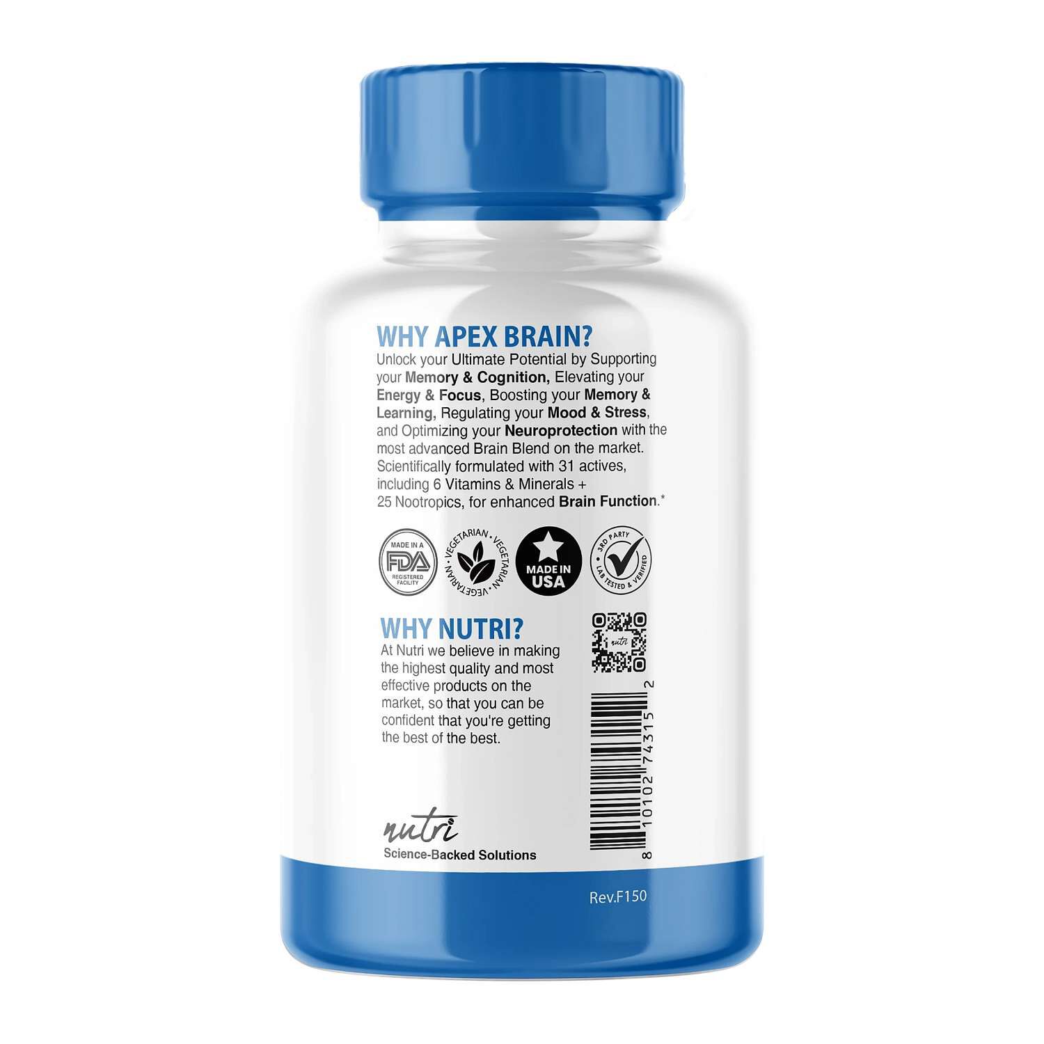 Nature's Fusions Nutri Apex Brain Caffeine Free - 125 Vegan