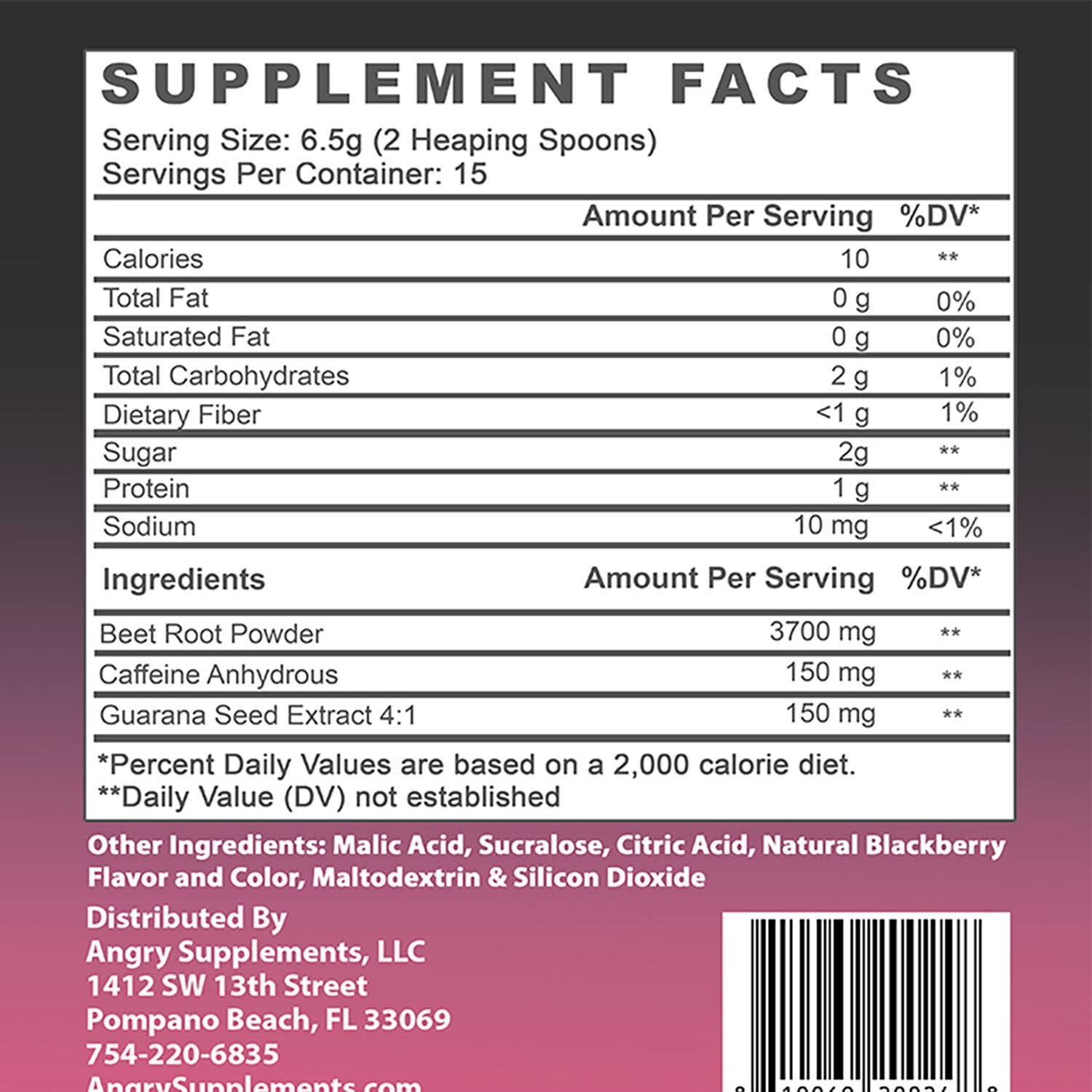 Angry Supplements Monster Girl Pre Workout Supplement Facts