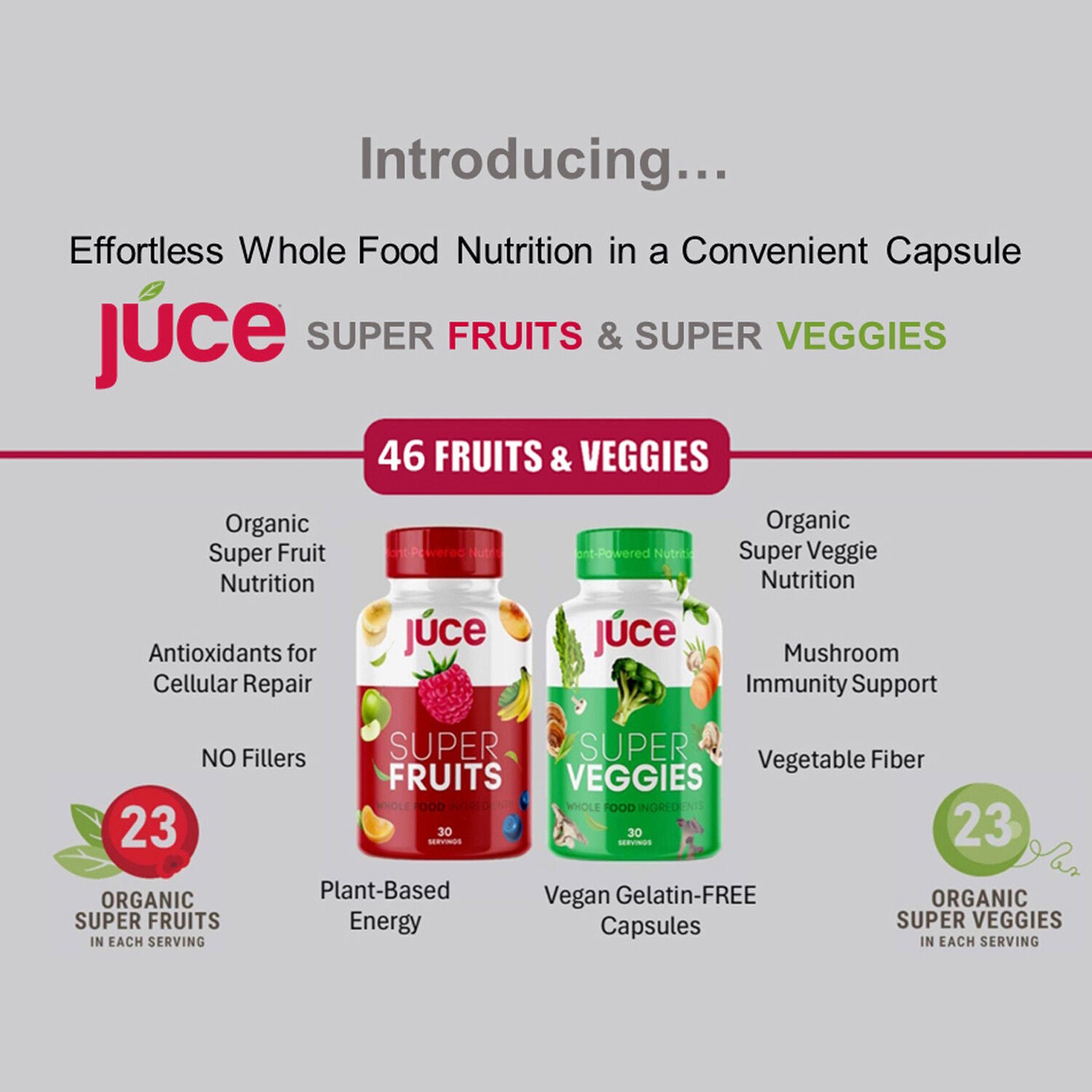 Juce Super Fruits and Veggies - 180 Capsules x 2 Bottles (30 Servings each)