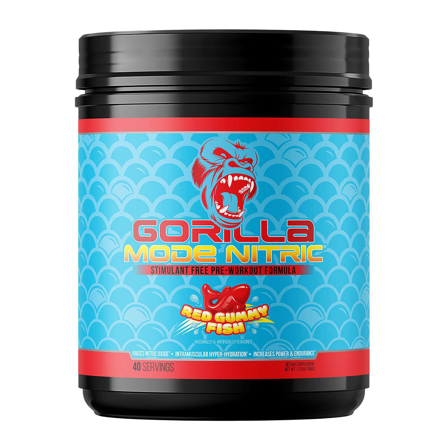 Gorilla Mode Nitric Stim Free Pre-Workout Formula - Red Gummy Fish (40 Servings)  | GNC