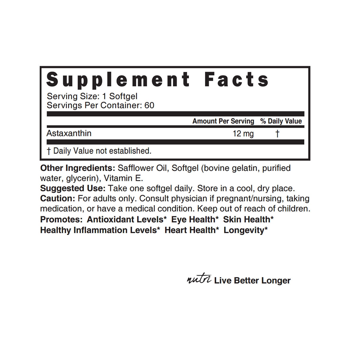 Astaxanthin 12mg - 60 Softgels (60 Servings)