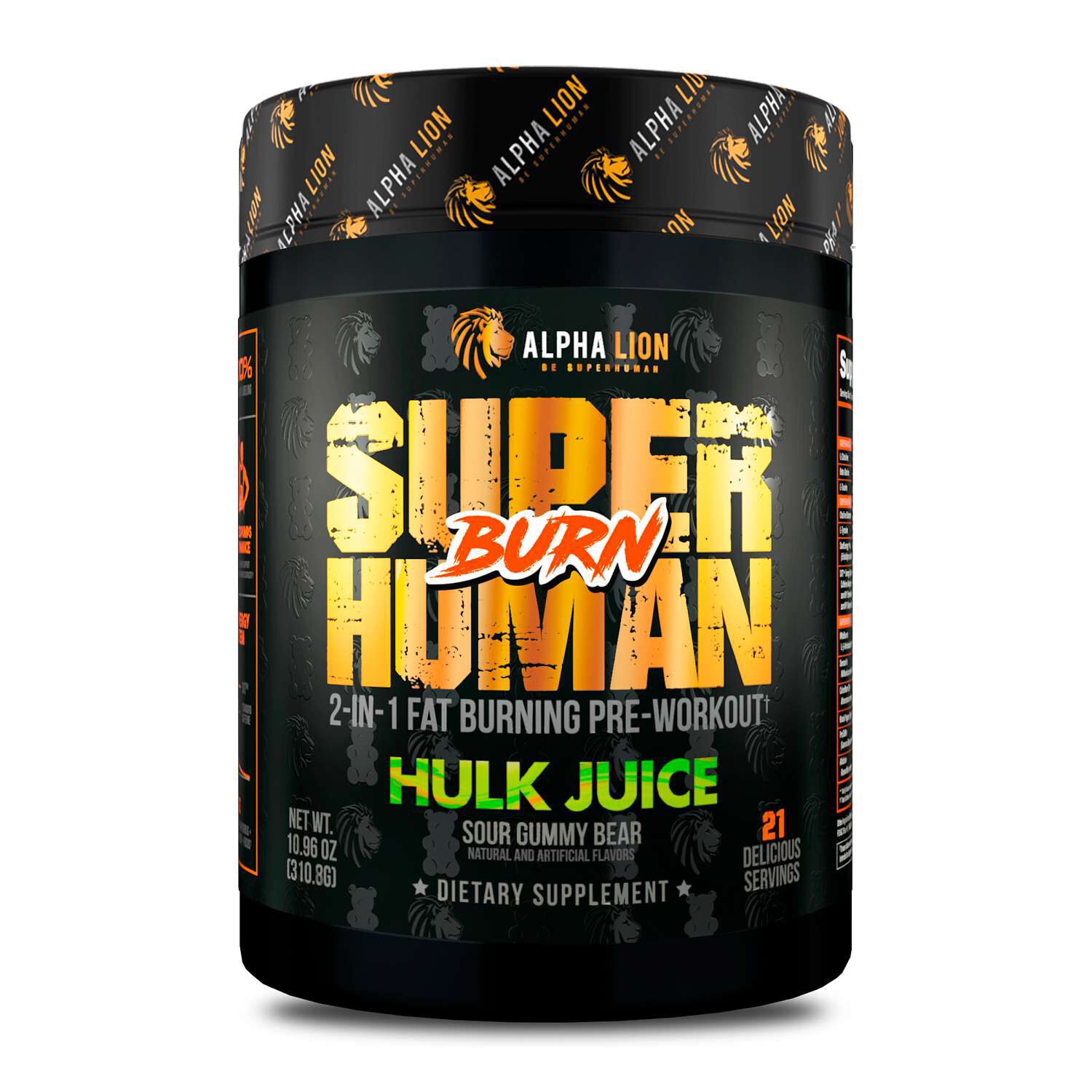 Superhuman Burn 2-in-1 Fat Burning Pre-Workout -  Sour Gummy Bear (21 Servings) Hulk Juice | GNC