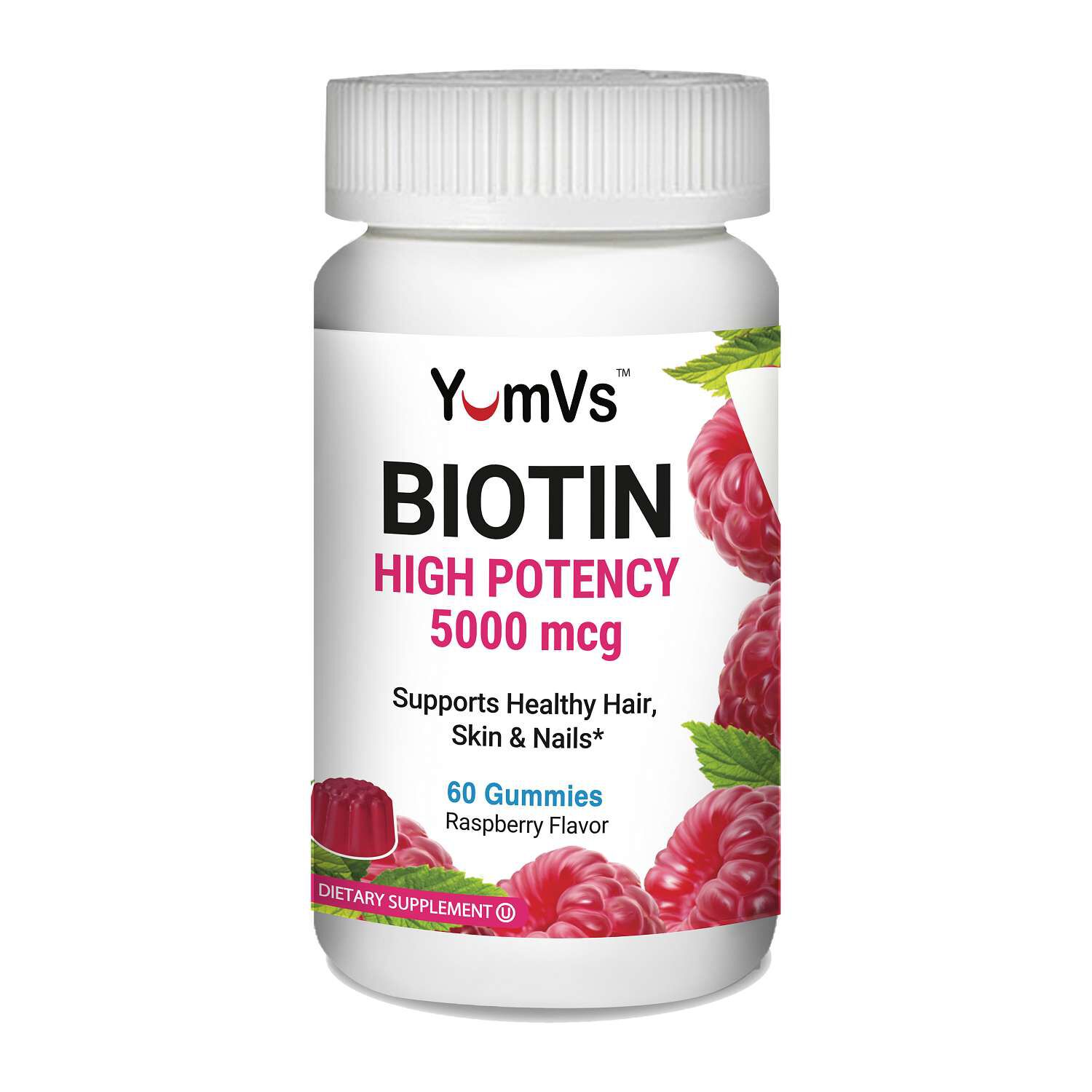 Biotin High Potency 5000mg - Raspberry - 60 Gummies (30 Servings)  | GNC