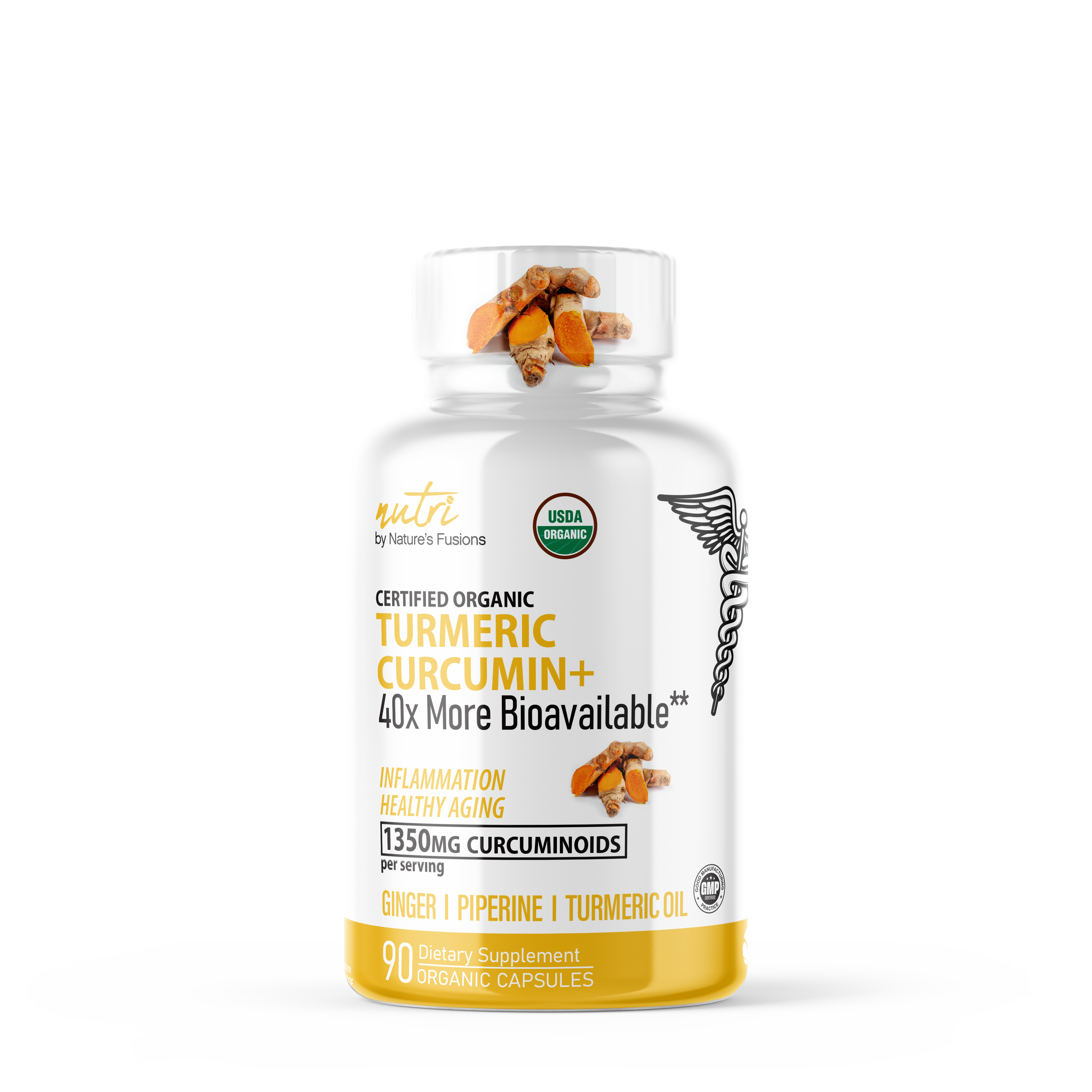 Nature's Fusions Turmeric Curcumin 1350Mg Healthy - 90 Organic Capsules (30 Servings)