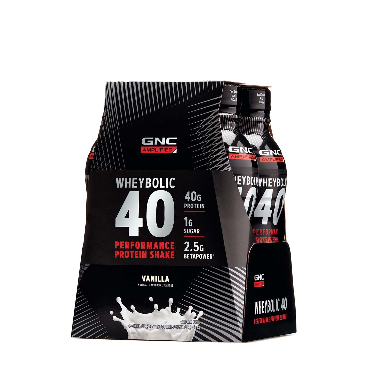 GNC Amplified Protein Shake, Performance, Wheybolic 40, Vanilla - 4 pack, 14 fl oz bottles