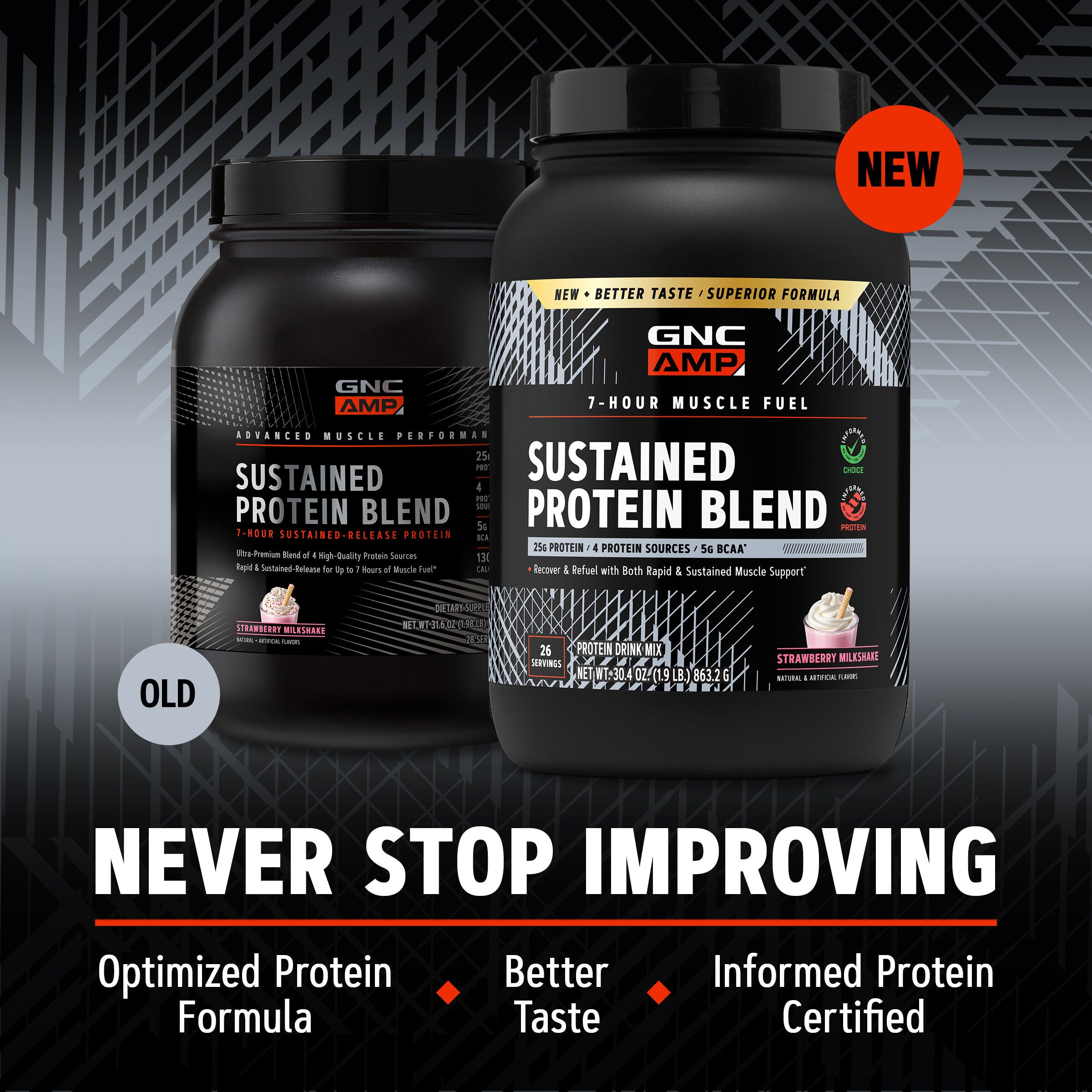 Sustained Protein Blend - Strawberry Milkshake (28 Servings) Strawberry Milkshake | GNC