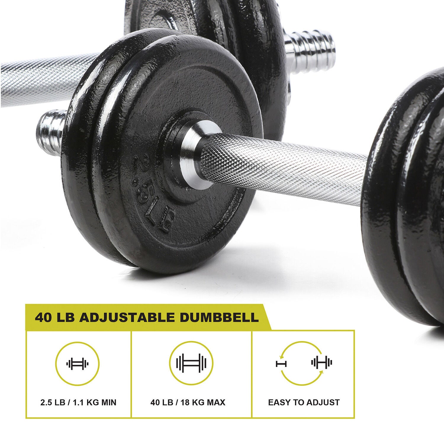 40lb Cast Iron Adjustable Dumbbell Set  | GNC