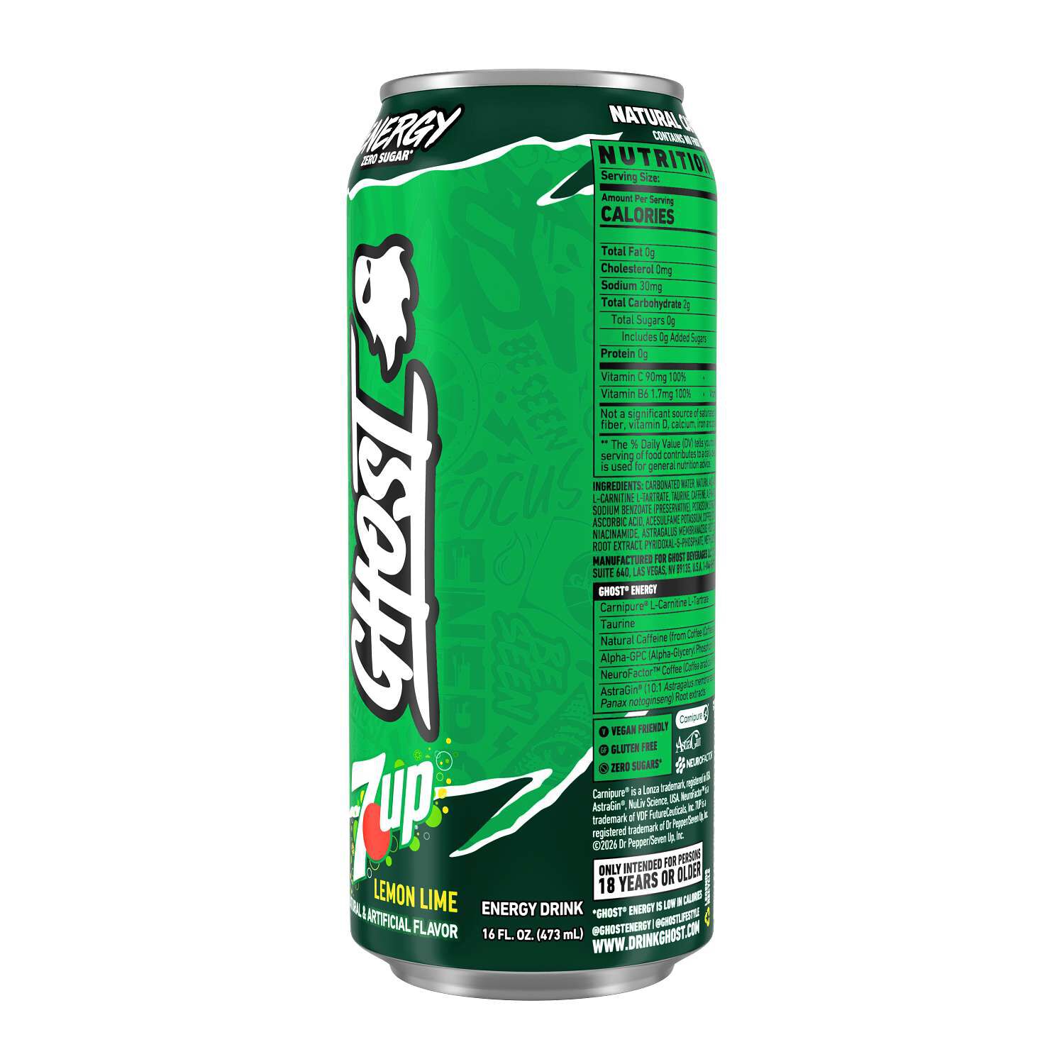 Energy Drink - 7UP Lemon Lime - 16oz. (12 Cans)