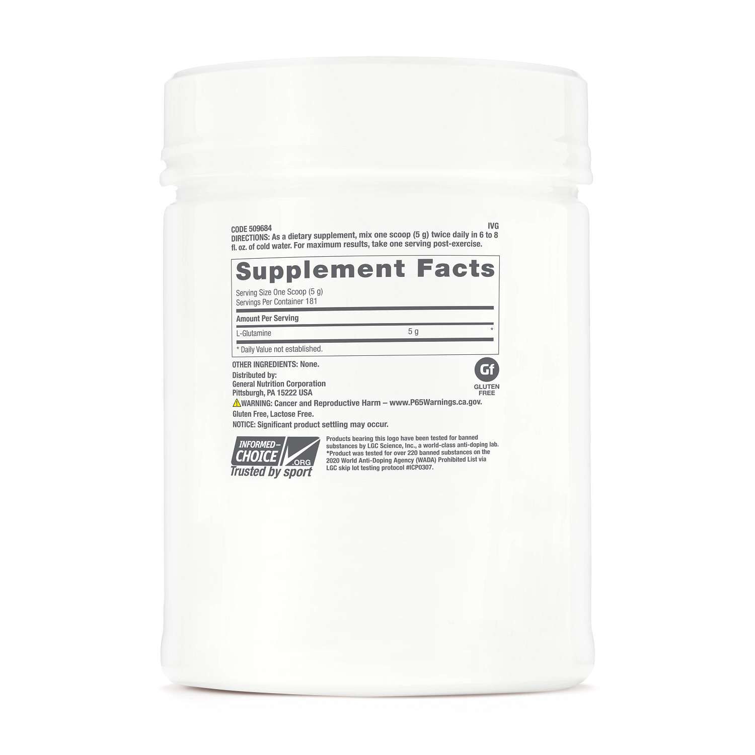 L-Glutamine 5000mg - Unflavored&nbsp;(181 Servings)  | GNC